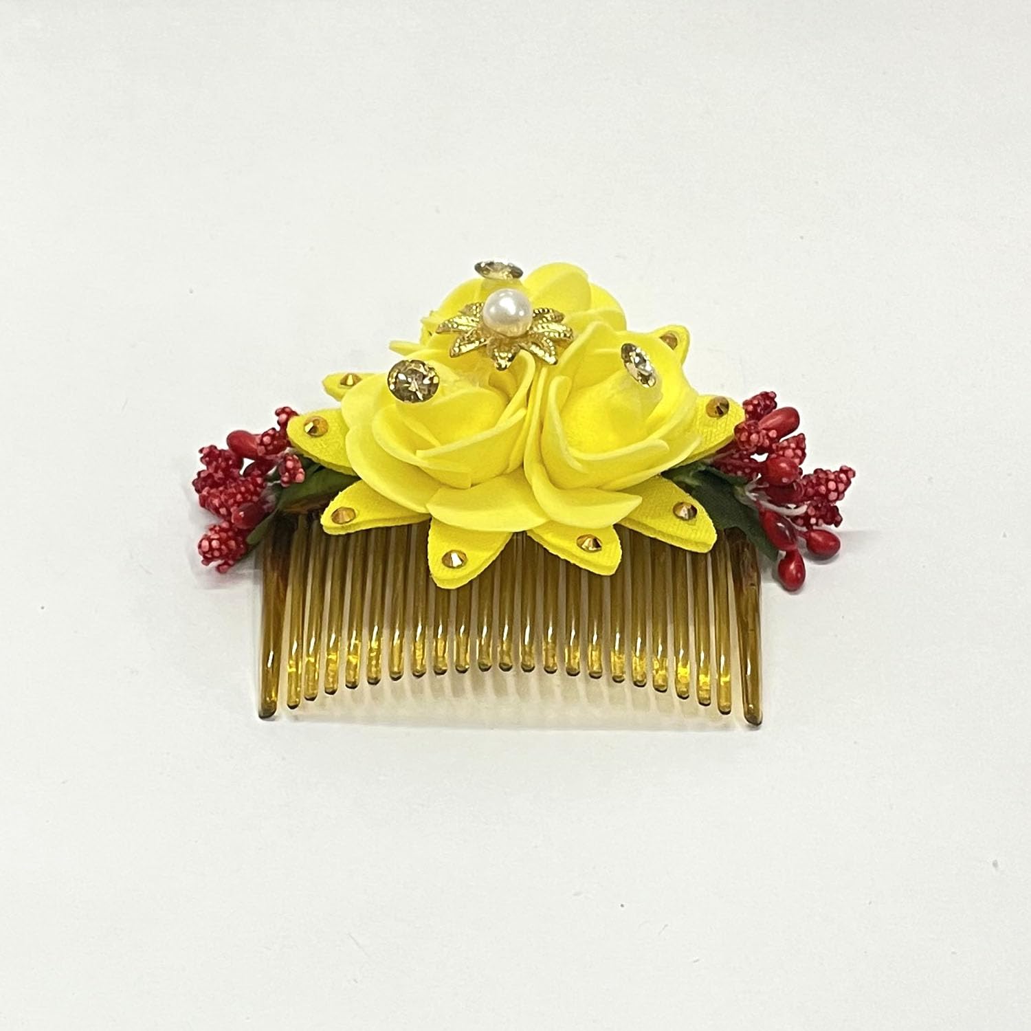Stylish Maahal Hair Accessories for Women - Bridal Bun Comb Clips with Floral Design for Weddings & Special Occasions - Perfect for Updos, Prom & Formal Events (Yellow)