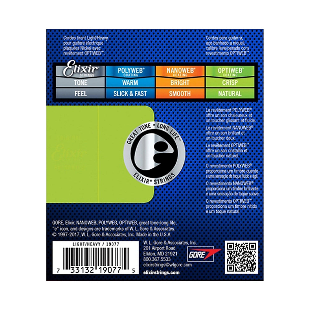 Elixir Electric Guitar Strings with OPTIWEB Coating - Light/Heavy Gauge (.010-.052) - Long-Lasting Tone for Rock, Blues & Studio Recording