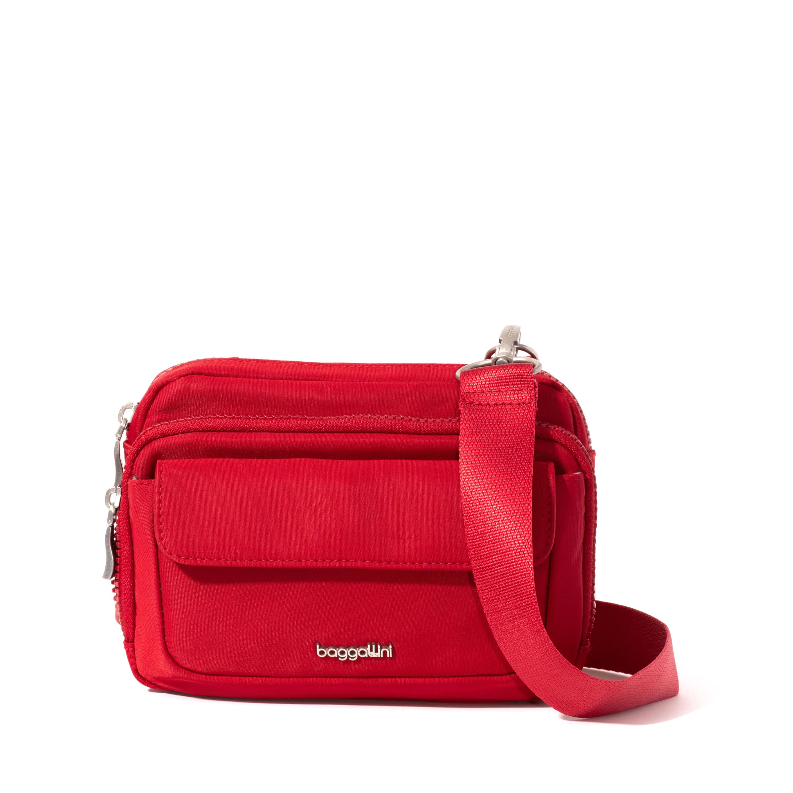 Baggallini Modern Double Zip Crossbody Bag for Women - Lightweight & Secure Crimson Red Purse | Perfect for Travel, Shopping & Everyday Use