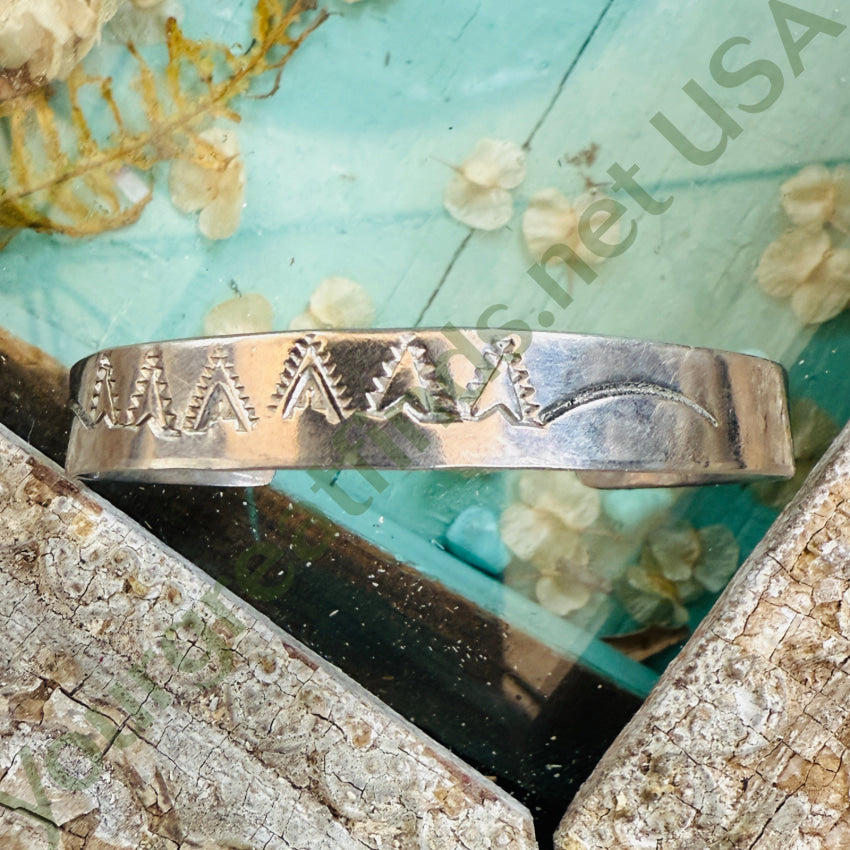 Vintage Navajo Cuff Bracelet - Handcrafted Sterling Silver Stamped Garrison Boyd - Southwest Native American Jewelry for Women - Perfect for Boho Fashion & Special Occasions