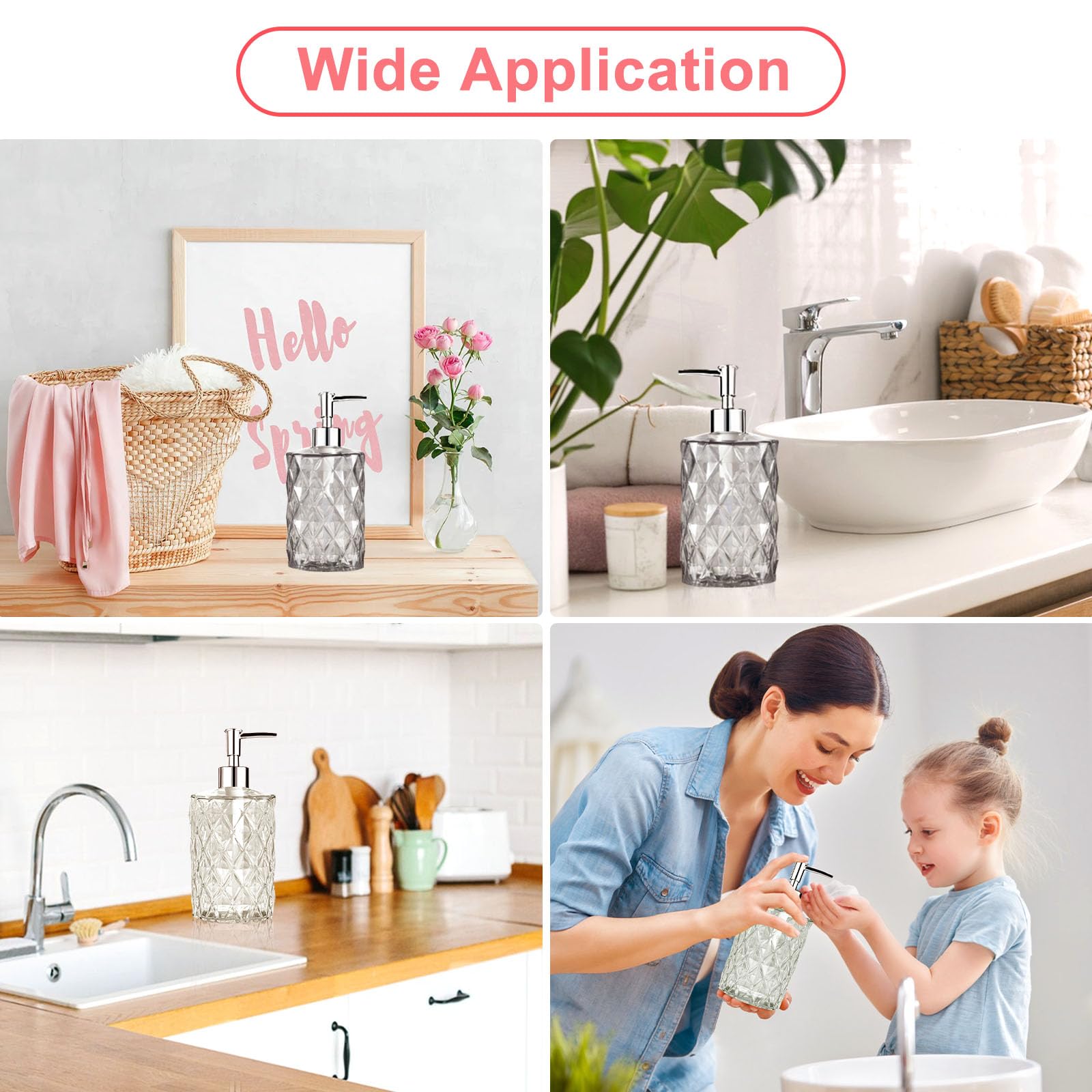 2-Pack Glass Soap Dispenser with Non-Slip Base - 330ML Liquid Soap Dispenser for Bathroom & Kitchen - Perfect for Soap, Shampoo & Lotion - Ideal for Home, Spa, and Hotel Use