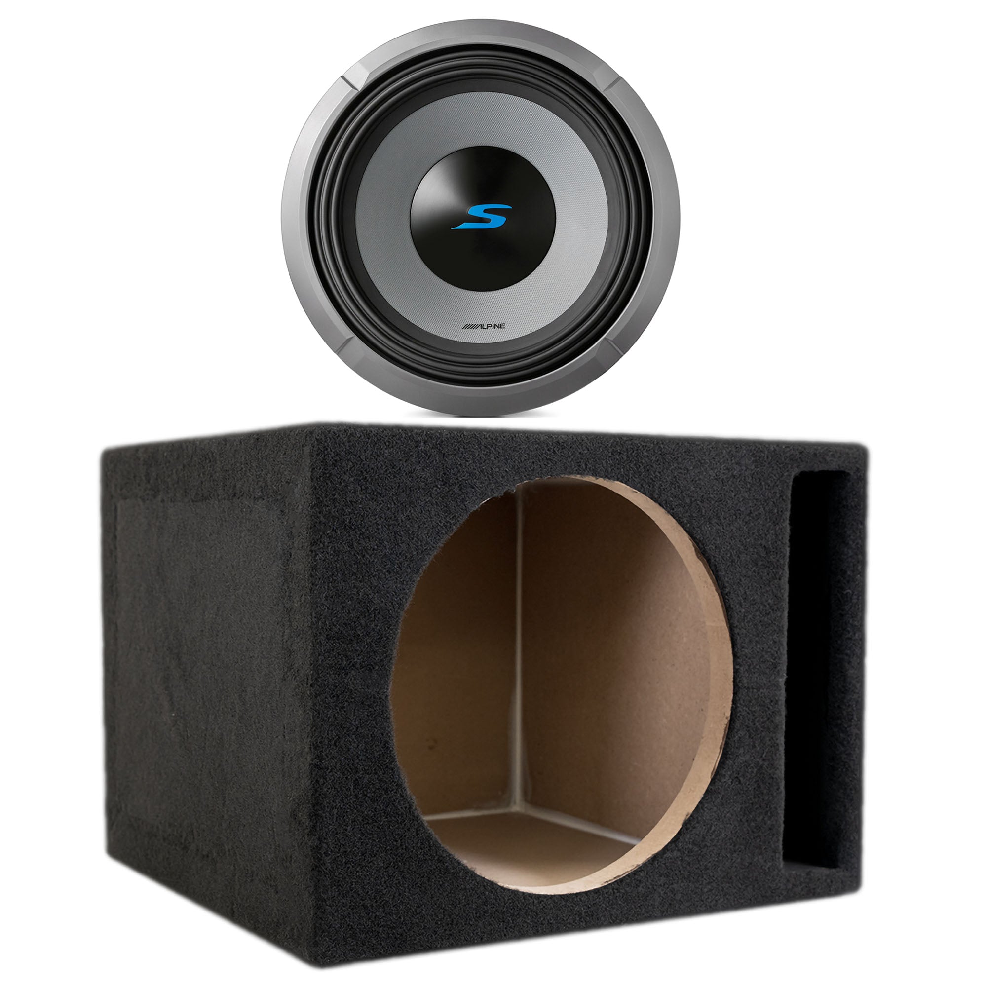 Alpine S2-W12D4 12-Inch Dual 4 Ohm Car Subwoofer 1800W Max Power with SoundBox E Series Vented Enclosure - Premium Bass for Trucks, SUVs & Car Audio Systems