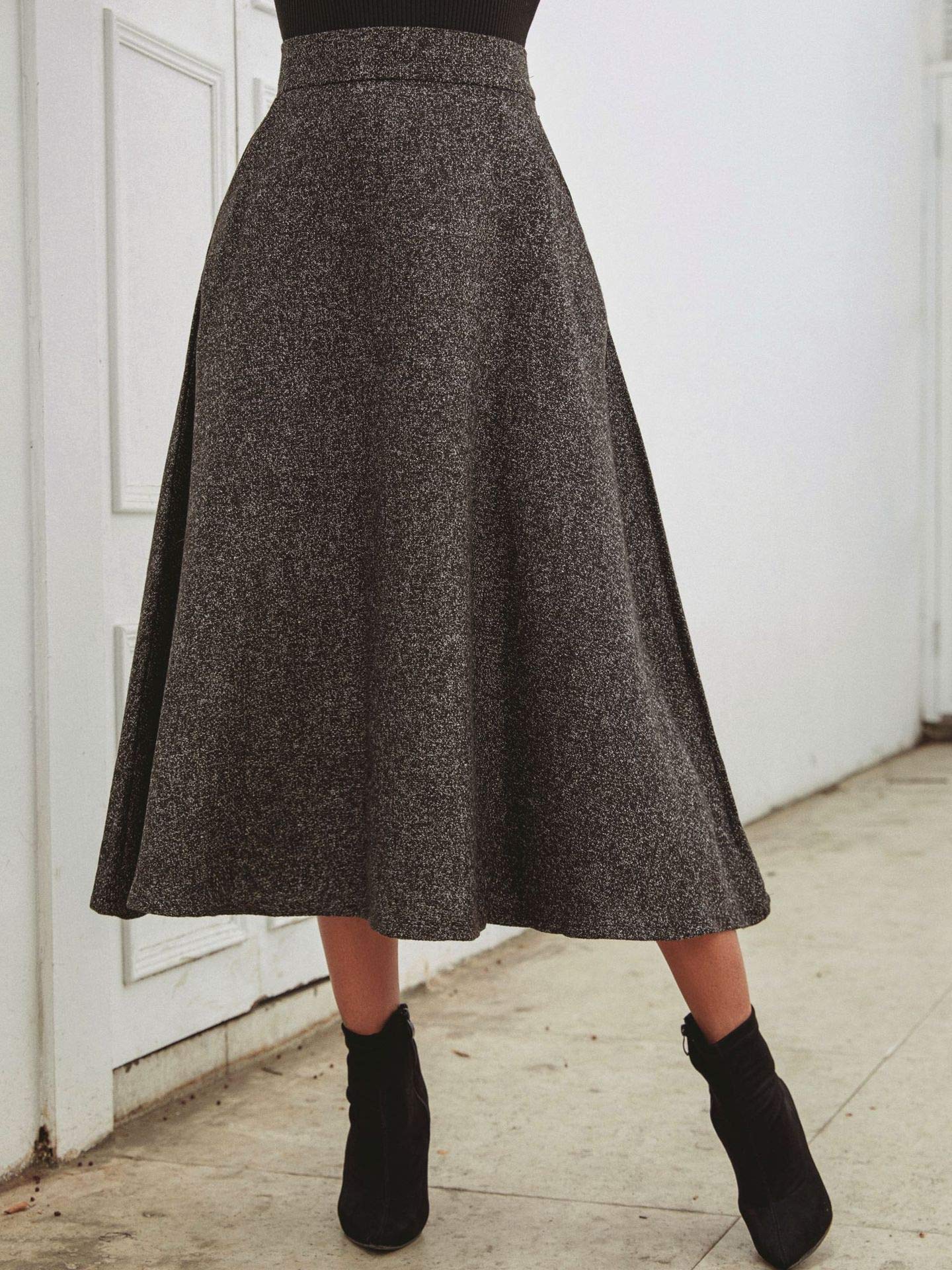 Choies Women's High Waist A-line Flared Long Skirt for Winter & Fall | Midi Length Skirt for Casual, Office & Party Wear | Plus Size Available
