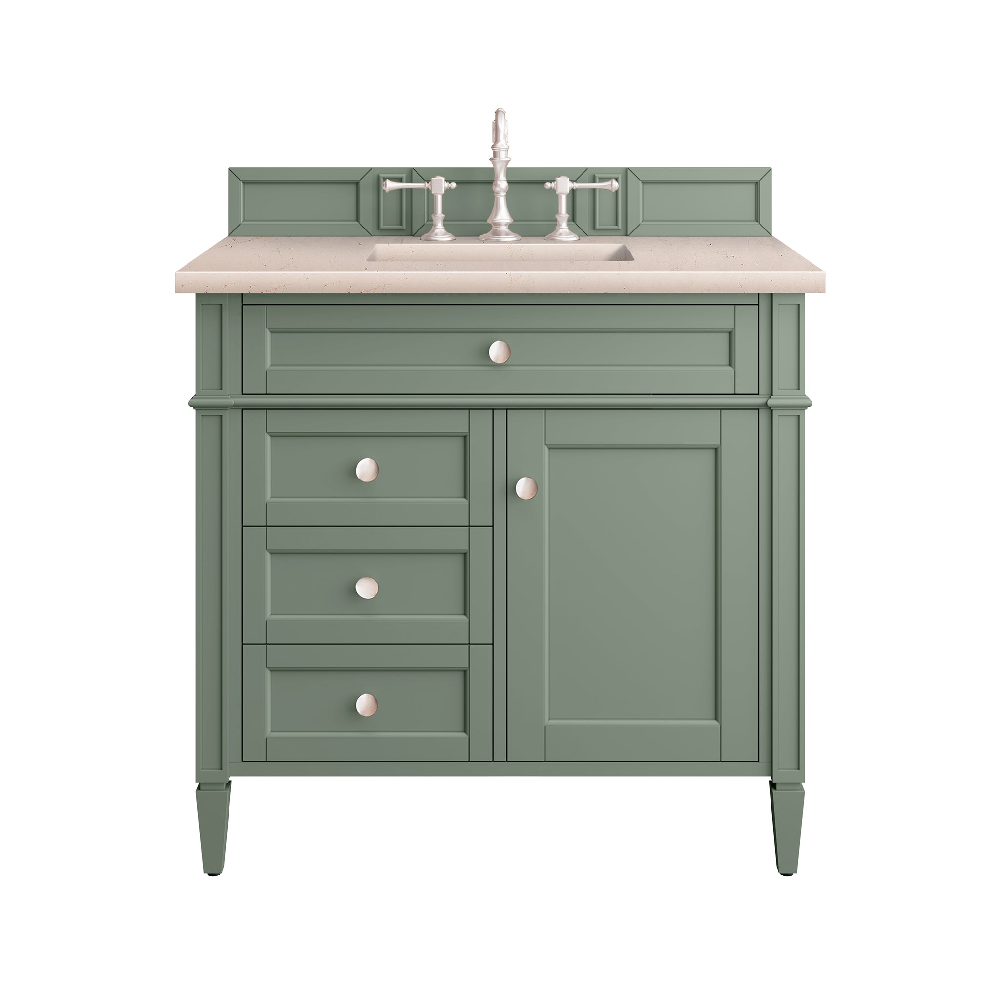 Brittany 36 Inch Single Bathroom Vanity with Smokey Celadon Finish & 3CM Eternal Marfil Stone Top - Perfect for Modern Master Bathrooms and Powder Rooms