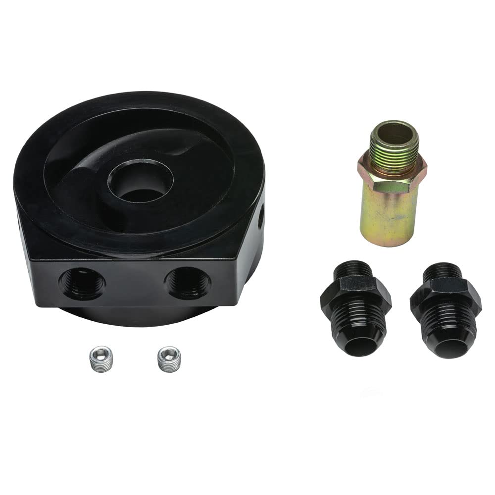 GlowShift Oil Cooler Sandwich Adapter for Chevy Small Block 305/350 - 13/16-16 Thread - Oil Pressure & Temperature Sensor Installation Kit with O-Ring, Port Plugs & Oil Line Fittings - Perfect for Performance Upgrades & Engine Protection
