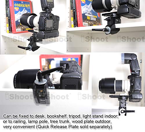 iShoot Super Strong Universal Metal Camera Clamp Holder - Compatible with 5cm Round Tubes, 3cm Square Tubes, Tripods, Light Stands & Boom Arms - Perfect for Photography, Videography, Desk, Bookshelf & Wooden Board Mounting
