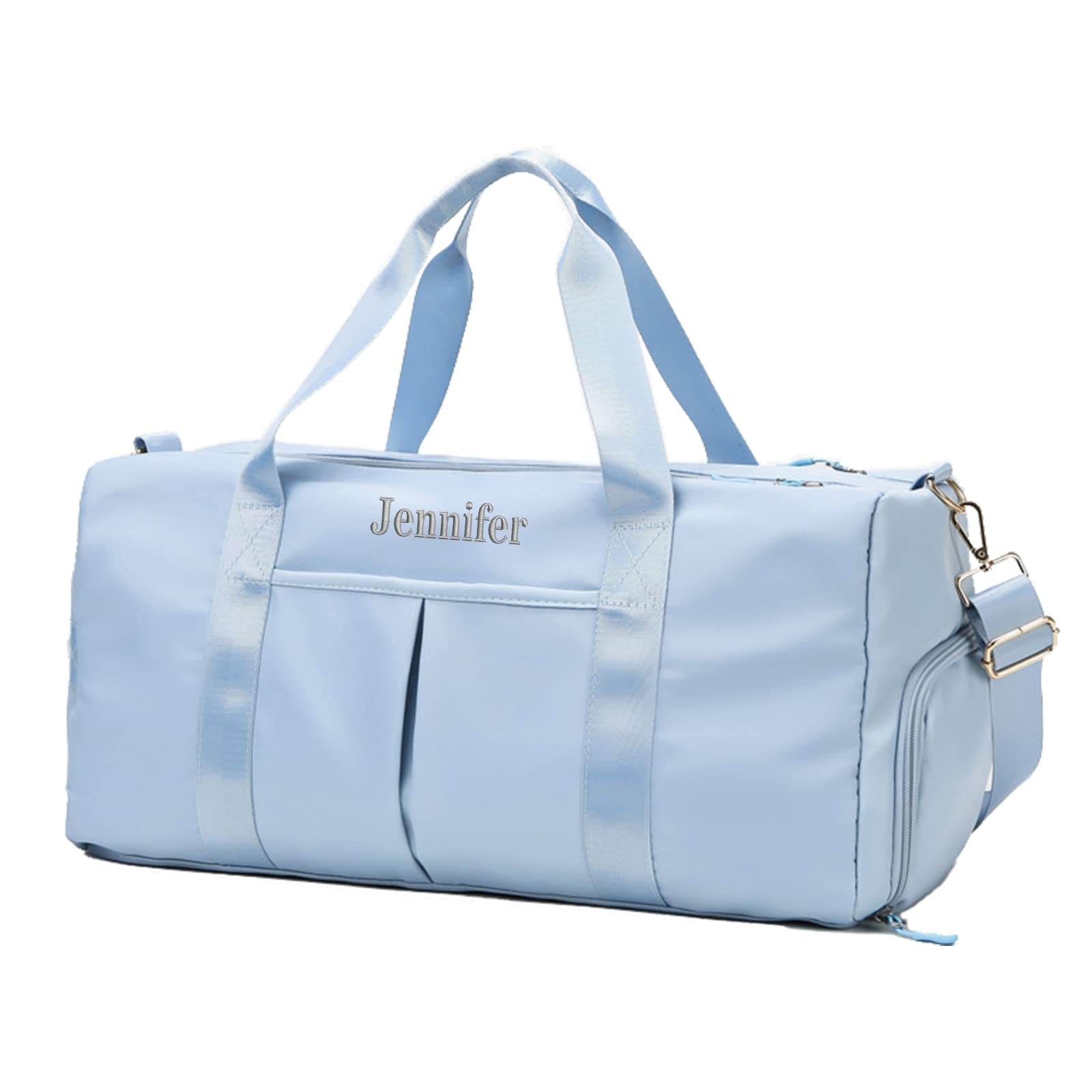 Custom Embroidered Duffel Bag - Sports Gym & Travel Bag with Wet/Dry Pockets & Shoe Compartment - Perfect for Groomsmen, Bridesmaids Gifts (Baby Blue) - Ideal for Workouts, Travel & Sports Events