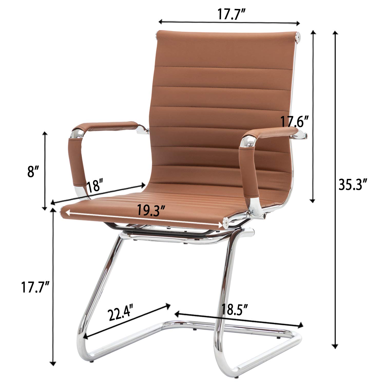 Premium Heavy Duty Office Chair - Ergonomic Leather Conference & Guest Chair with Lumbar Support, Set of 2 (Cafe Brown) - Perfect for Reception Areas, Meeting Rooms & Home Offices