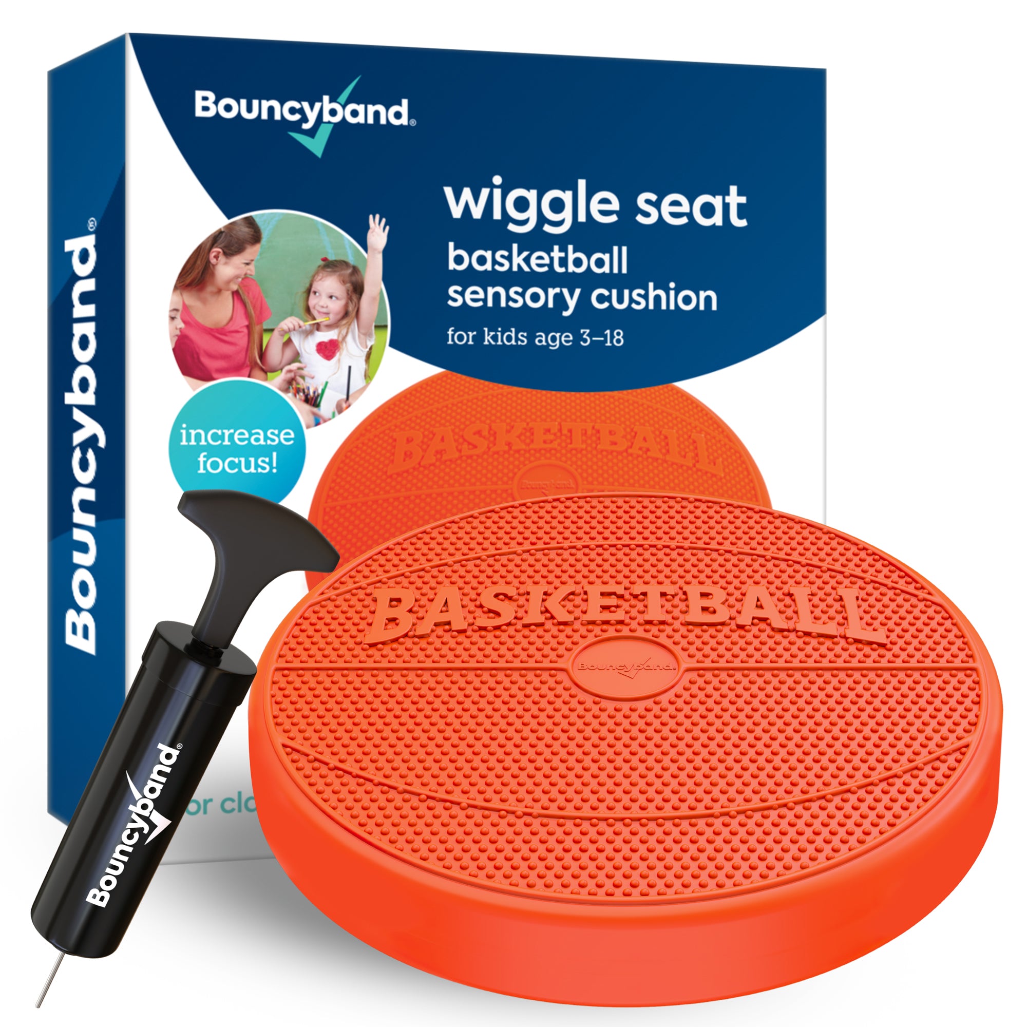 Bouncyband Wiggle Seat Sensory Cushion - Orange Basketball Design for Kids with ADHD, Autism - Improve Focus & Posture in Classroom, Home, or Office