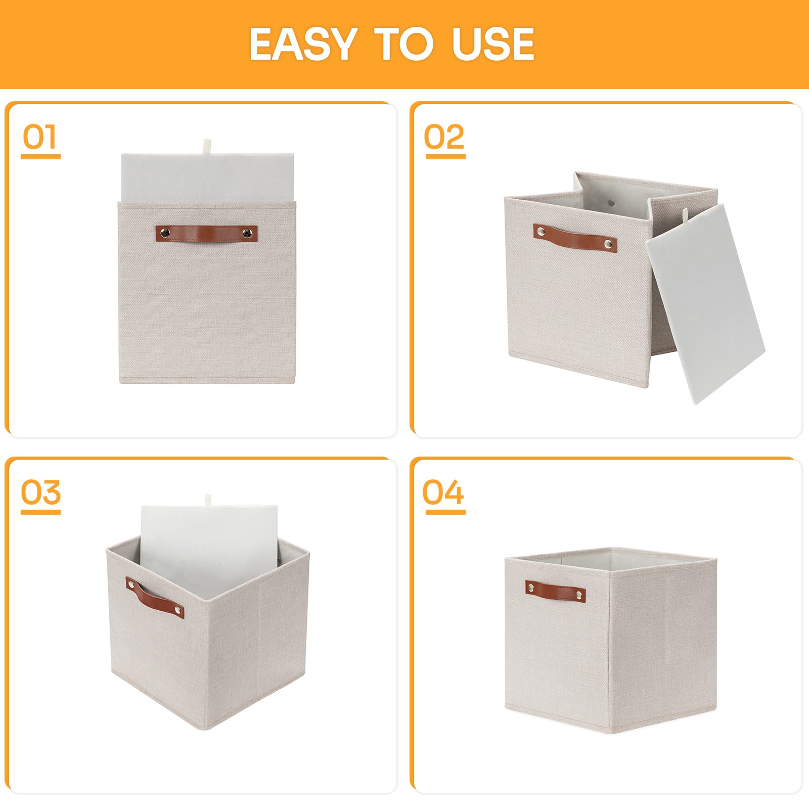 Durable Foldable Fabric Storage Bins for Shelves & Closets - Home Organization Cubes for Toys, Towels, Clothes & Gifts (Beige) | Perfect for Nursery, Bedroom & Closet Storage Solutions