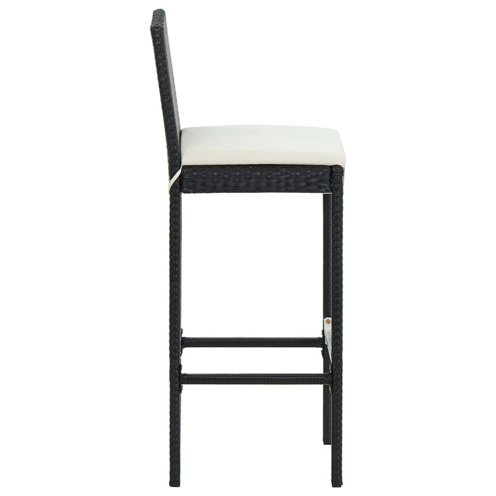 vidaXL Bar Stools with Cushions - Black Poly Rattan Counter Height Stools for Kitchen Island, Breakfast Bar & Outdoor Patio Seating - Durable & Comfortable Dining Chairs for Home, Restaurant or Cafe