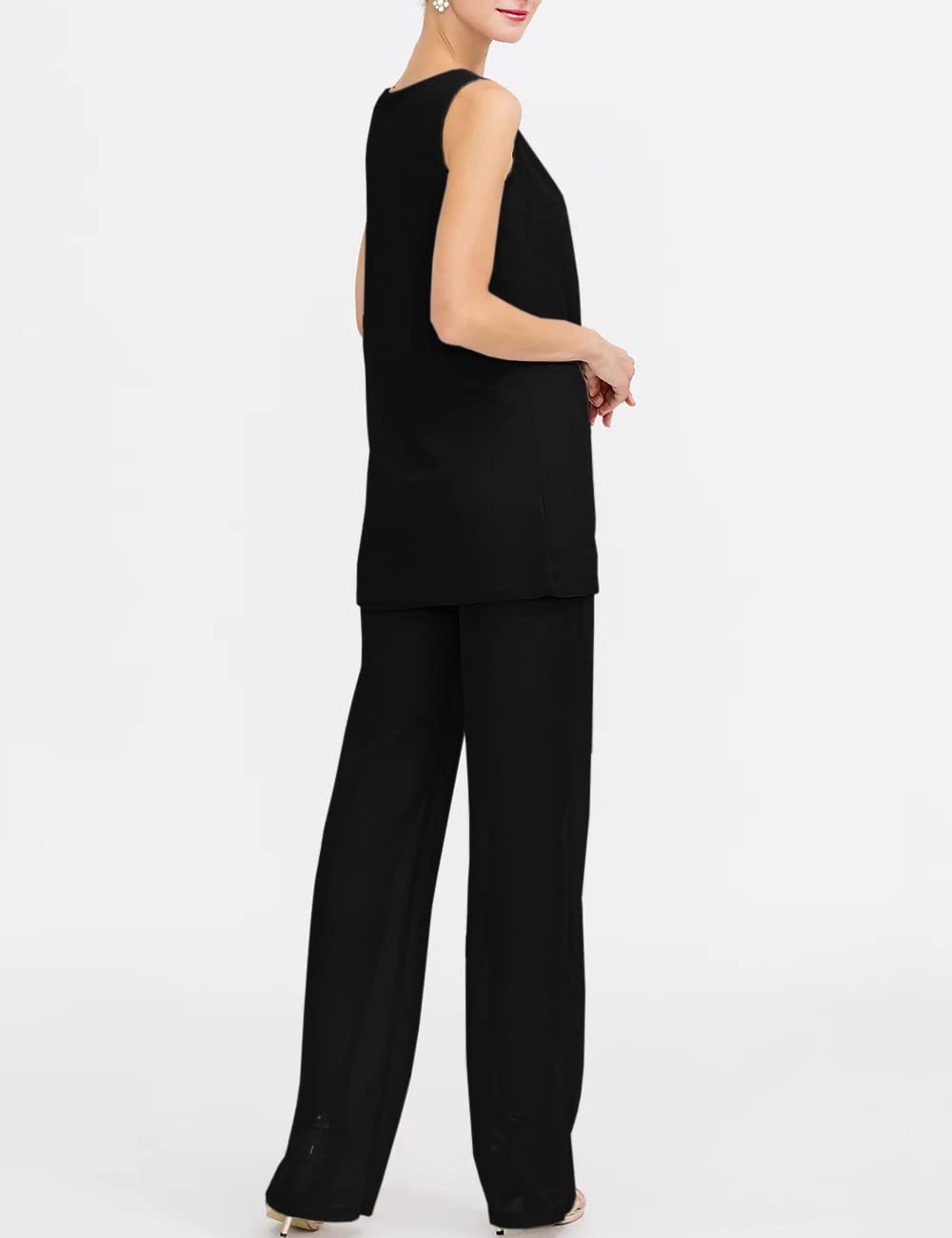 Elegant Chiffon Mother of The Bride Pant Suits 3-Piece Set - Formal Wedding Outfit for Women | Evening Gown for Special Occasions, Bridal Showers & Anniversary Celebrations