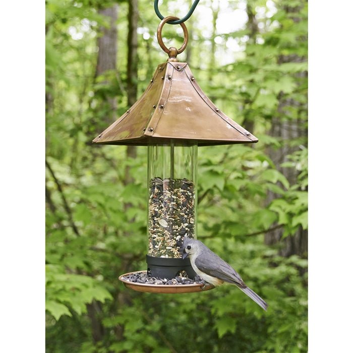 Pagoda Style Copper Bird Feeder - Elegant Outdoor Garden Decor for Attracting Wild Birds - Perfect for Backyard, Patio, and Bird Watching Enthusiasts