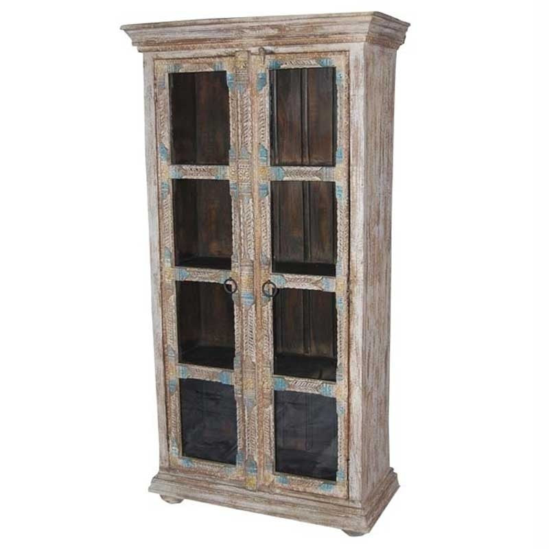 Vintage Embossed Antique Brass Mango Wood Wardrobe with 4 Shelves - Elegant Storage Solution for Bedroom, Living Room & Office