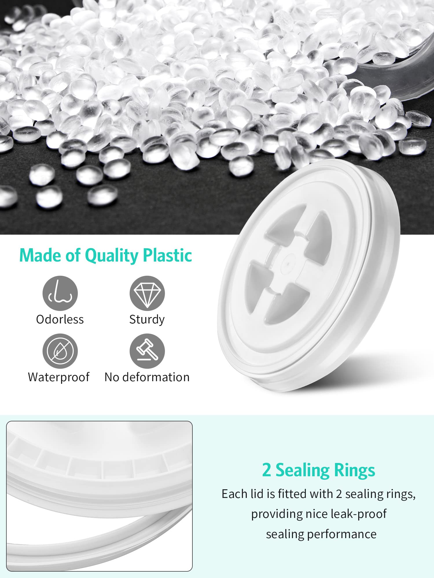 6-Pack 5 Gallon Screw-On Bucket Lids - Leakproof Plastic Storage Pail Covers for Cereals, Grains, Pet Food, Paint & Industrial Use - White (Ideal for Home Storage, Farm, Workshop & Food Preservation)
