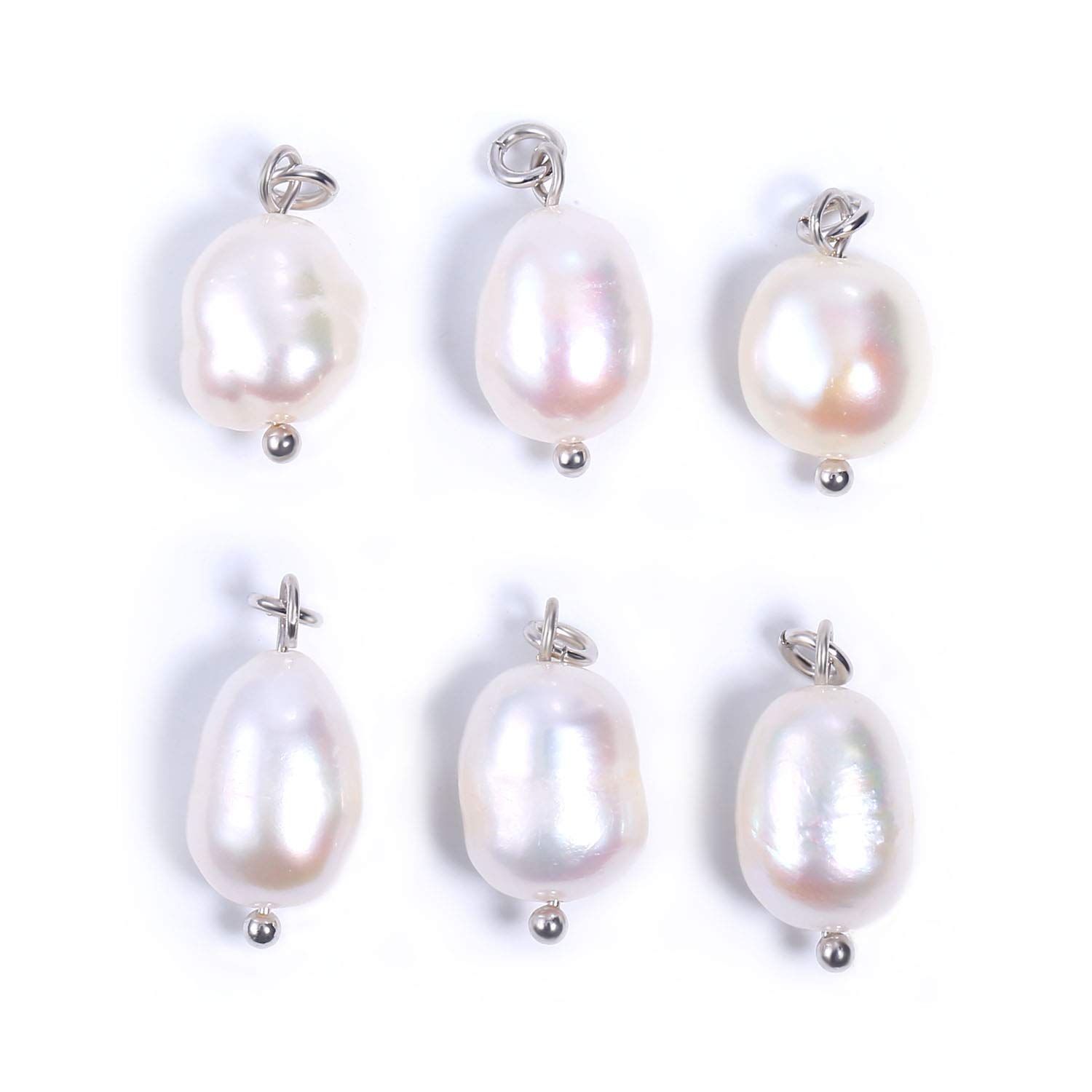 6Pcs Natural Freshwater Baroque Pearl Charms - Irregular White Pearls for DIY Necklace, Bracelet & Earring Jewelry Making - Perfect for Crafting, Gifts & Boho Style Accessories