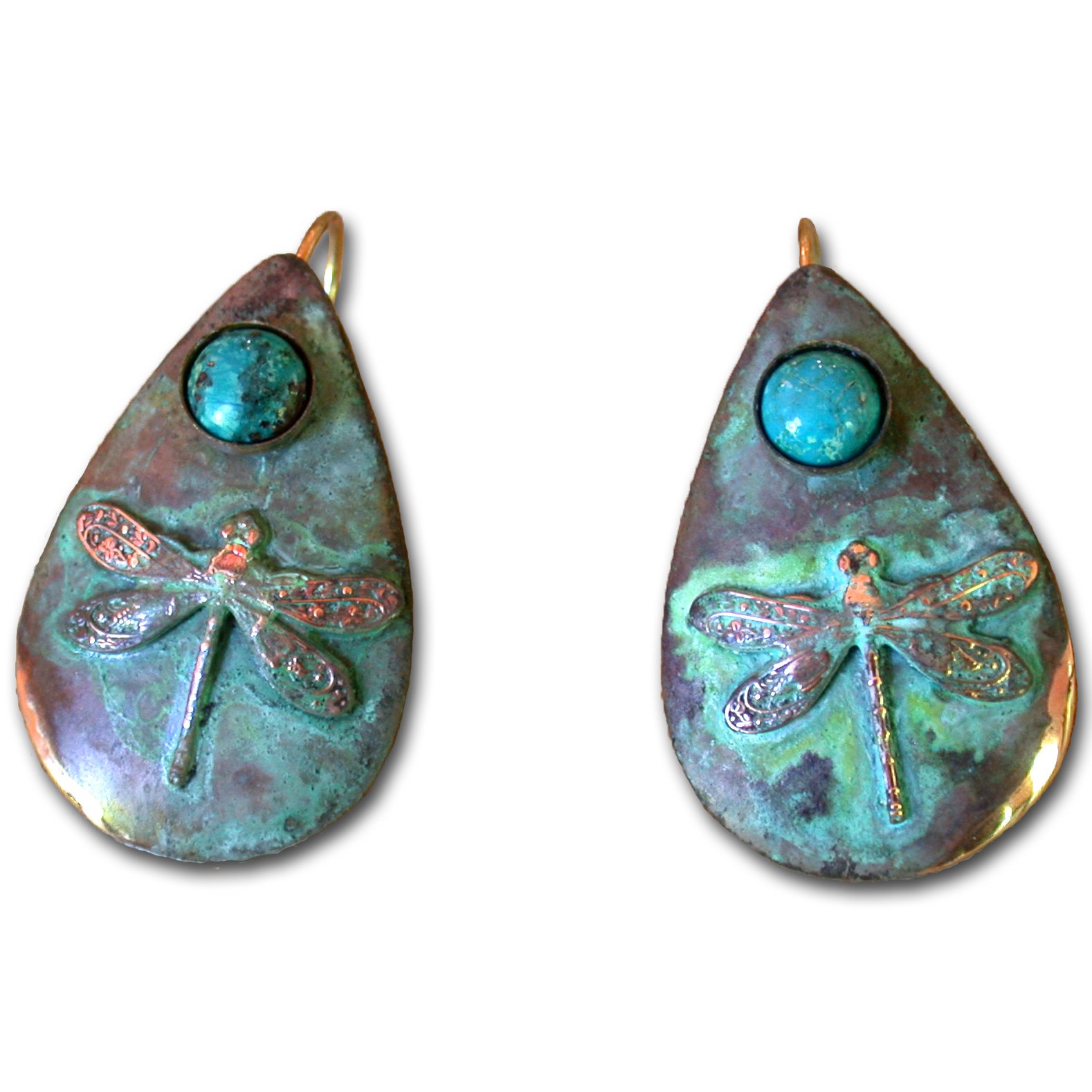 Genuine Turquoise Dragonfly Teardrop Earrings - Handcrafted in USA - Boho Jewelry for Women, Perfect for Weddings & Everyday Wear