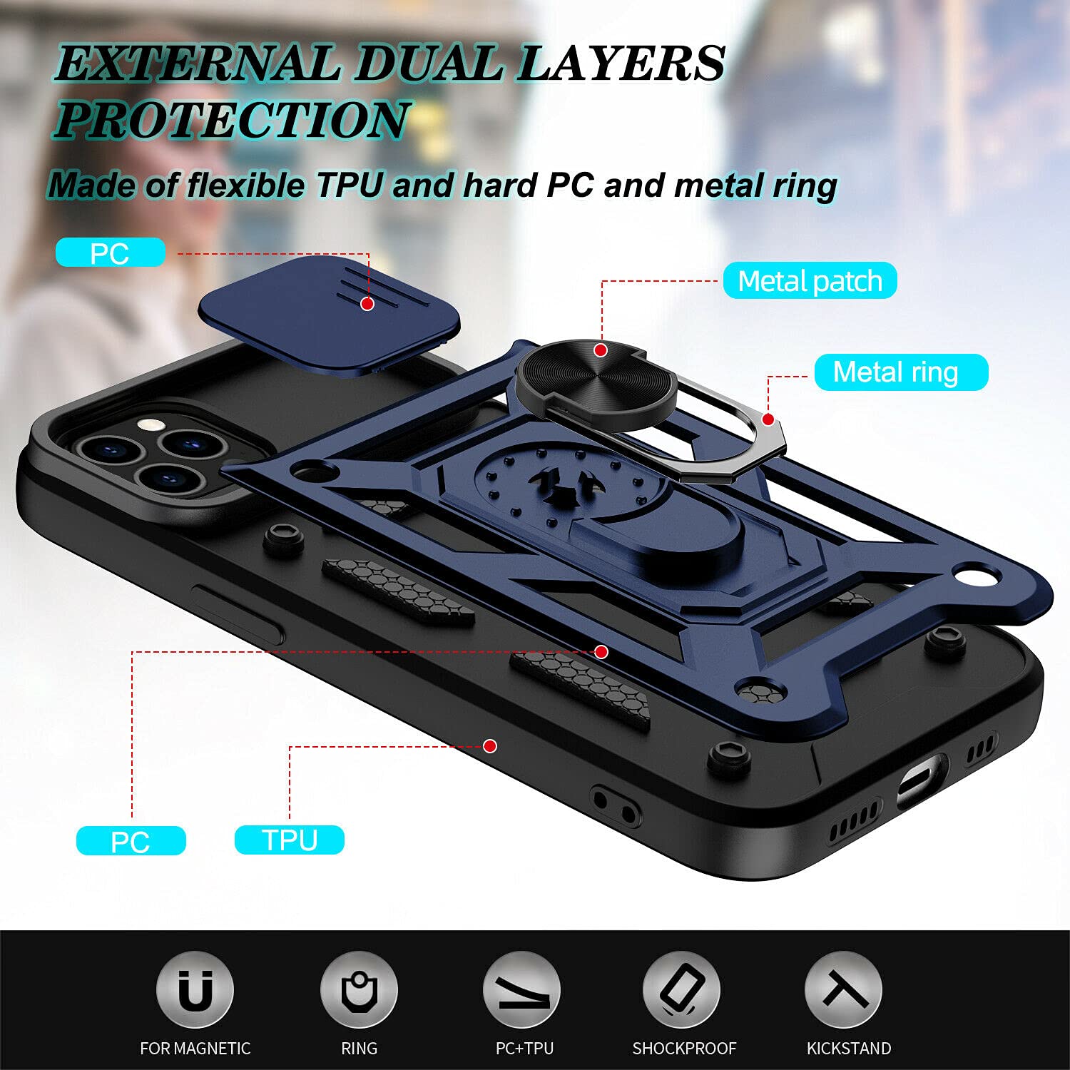 SOGA Rugged Shockproof Case for Apple iPhone 13 Pro Max - Magnetic Kickstand, Camera & Screen Protection | Drop-Proof Phone Cover with Swivel Protector [Blue] - Perfect for Outdoor Adventures, Work & Daily Use