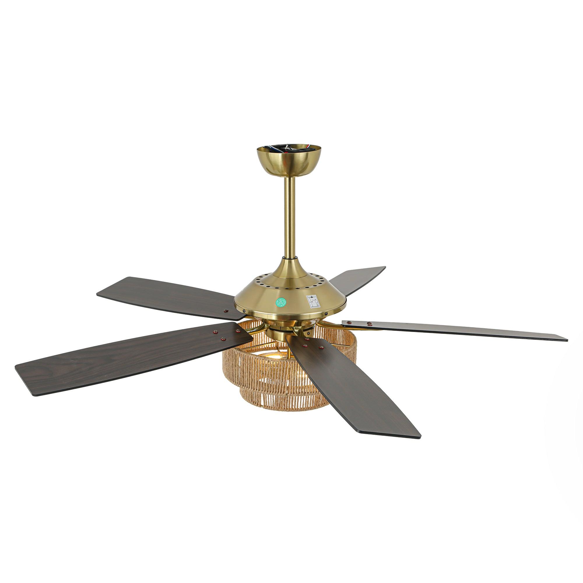 52 Inch Danube Farmhouse Style Ceiling Fan with DC Motor, Golden Downrod & Integrated Light Kit - Perfect for Living Rooms, Bedrooms, and Outdoor Covered Patios