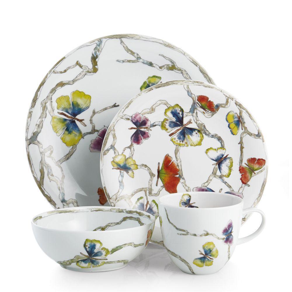 Butterfly Ginkgo Pattern Ceramic Dinnerware Set - Elegant Plates, Bowls & Mugs for Home Dining, Party Serving & Gift Giving