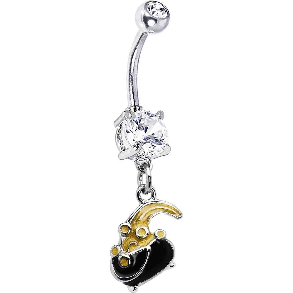 Stainless Steel Clear Accent Leprechaun's Pot Dangle Belly Ring - Body Jewelry for St Patrick's Day, Irish Themed Parties & Belly Button Piercing Fashion