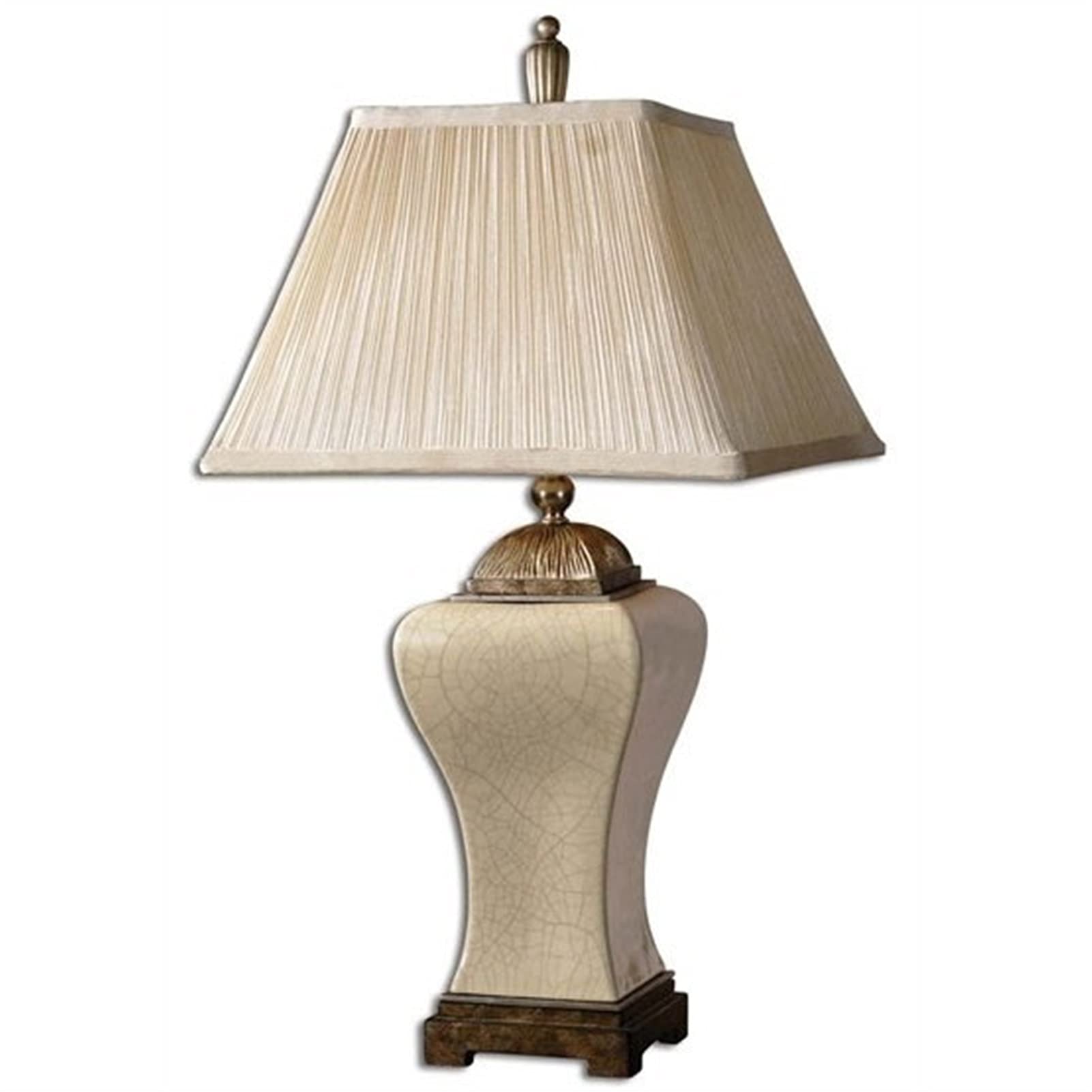 Vintage Ceramic Table Lamp - 25 Inch Cream Glaze Crackle Finish with Fabric Shade, Off-White - Perfect for Bedside Reading, Nightstand & Living Room Decor