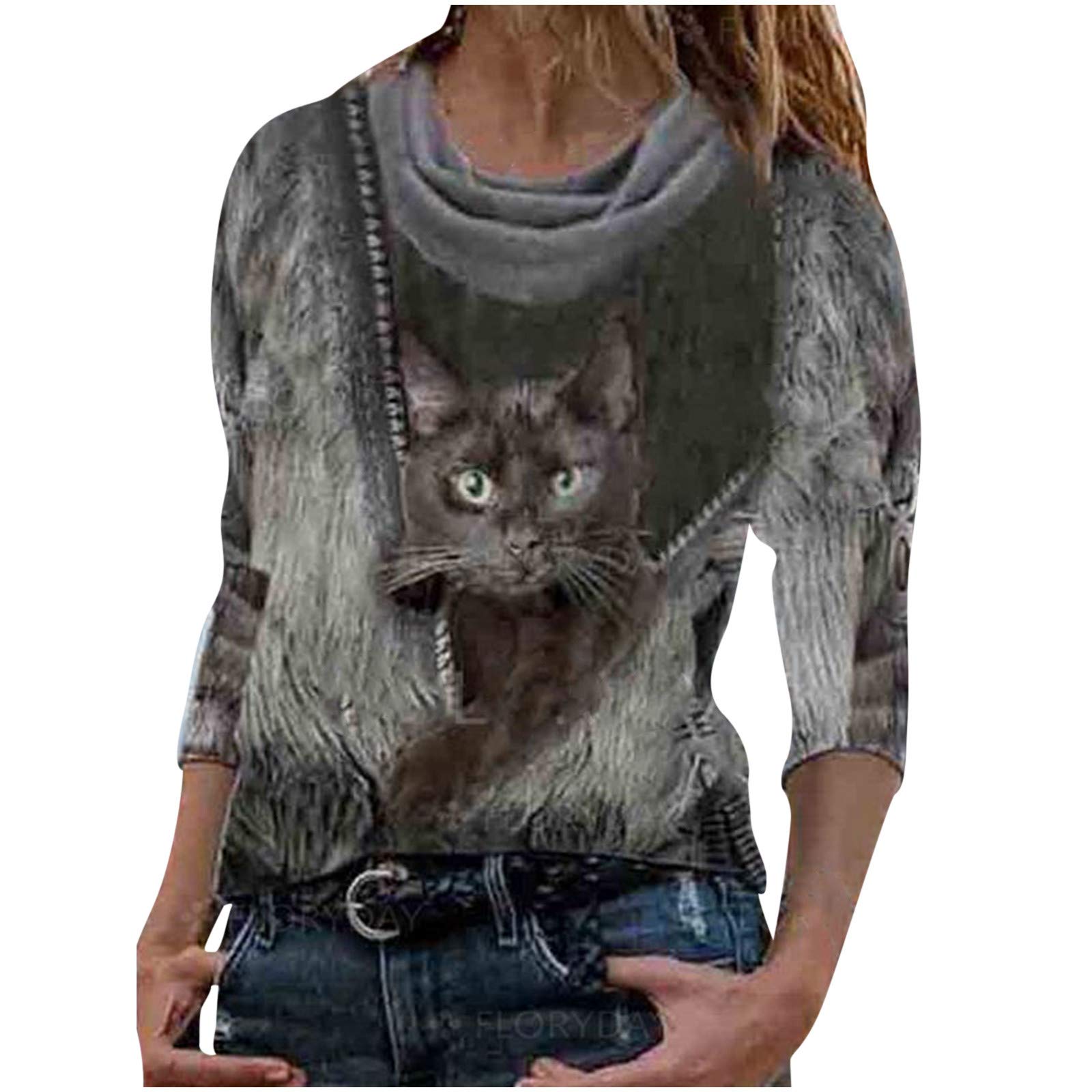 Women's Casual Cross Turtleneck Button-Up Long Sleeve Printed Sweater Blouse - Summer Fashion Tops for Work, Date Night & Everyday Wear