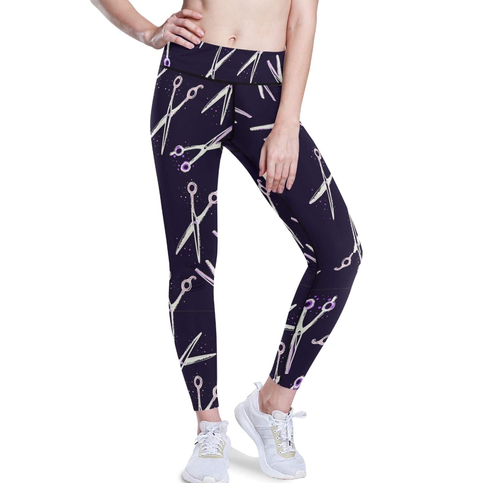 Purple Hairdressing Scissors & High Waist Yoga Pants - Women's Tummy Control Leggings for Workout & Running