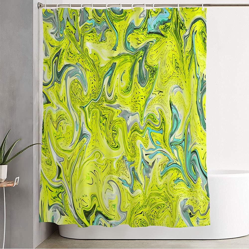 Waterproof Digital Abstract Green Shower Curtain Set with Hooks - 72x72 Inches Colorful Atlas Blurred Chartreuse Tones - Perfect for Modern Bathrooms & Spa-Like Showers