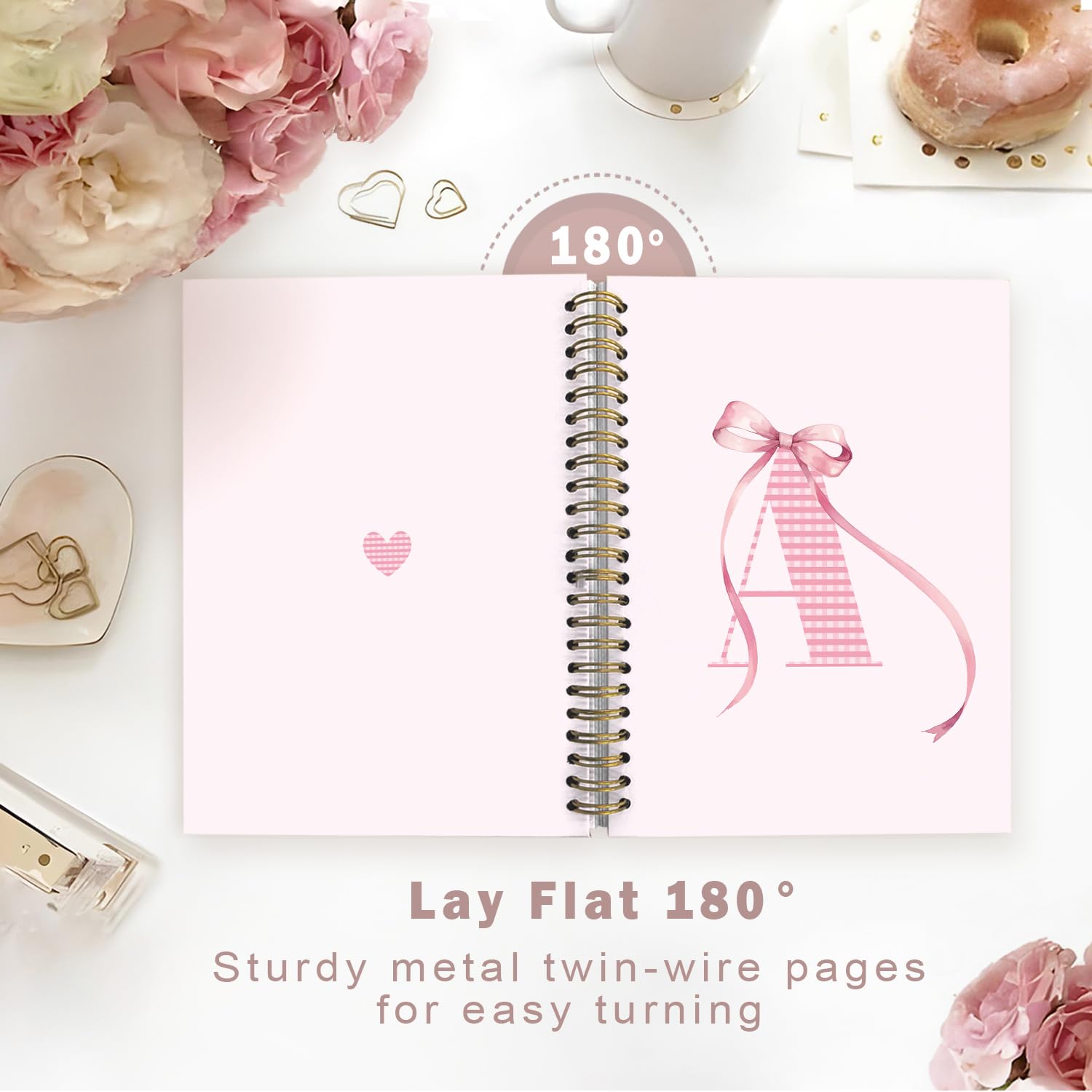 Personalized Pink Initial Letter A Notebook Journal with Coquette Bow - Custom Monogram Spiral Notebook for Women, School & Office Supplies (5.5x8.3 inches) - Perfect Birthday Gift, Study Planner & Work Organizer