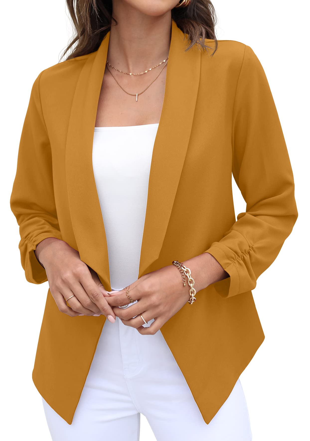 Grecelle Women's 3/4 Sleeve Open Front Blazer Jacket - Slim Fit Cropped Suit Cardigan for Office & Casual Wear | Perfect for Business Meetings, Work Attire & Smart Outfits