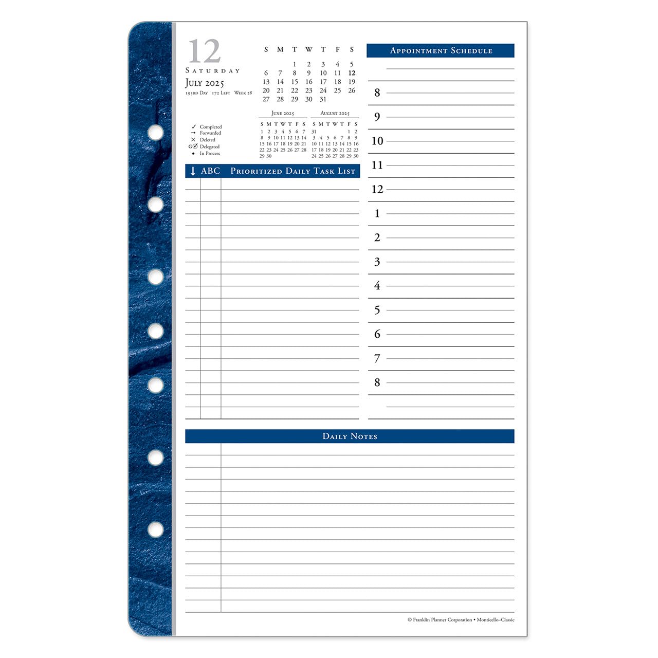FranklinCovey Monticello One Page Per Day Ring-Bound Planner - Classic Style, July 2025 to June 2026 | Daily Organizer for Work, School & Personal Productivity | Perfect for Professionals, Students & Goal Tracking
