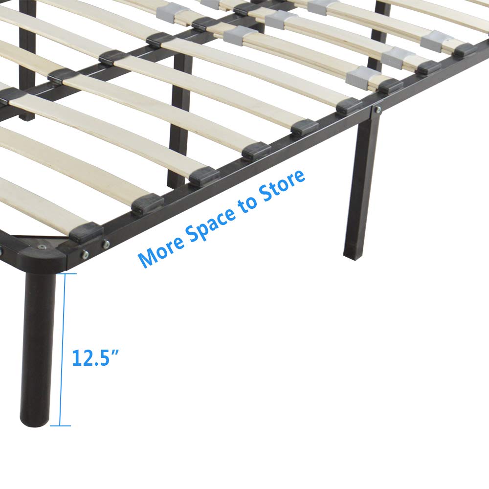 Queen Size Black Metal Iron Bed Frame with Wooden Slats - Sturdy Support for Twin, Full, Queen Beds | Perfect for Modern Bedrooms, Guest Rooms & Dormitories