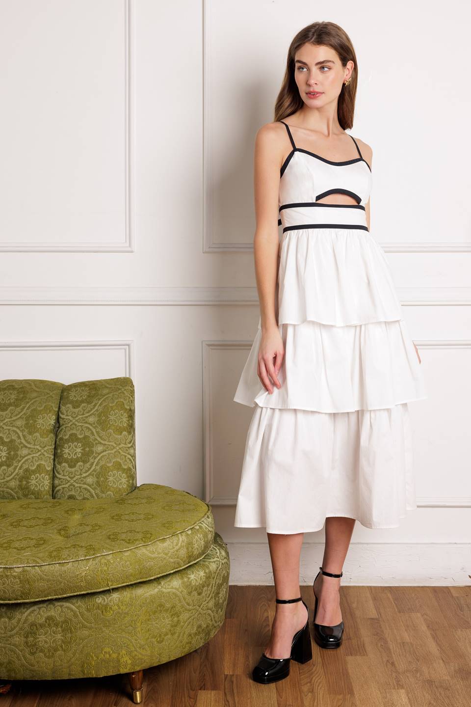 GO GETTER White Tiered Midi Dress - Elegant Summer Casual Dress for Women, Perfect for Beach Vacations, Brunch Dates & Outdoor Weddings