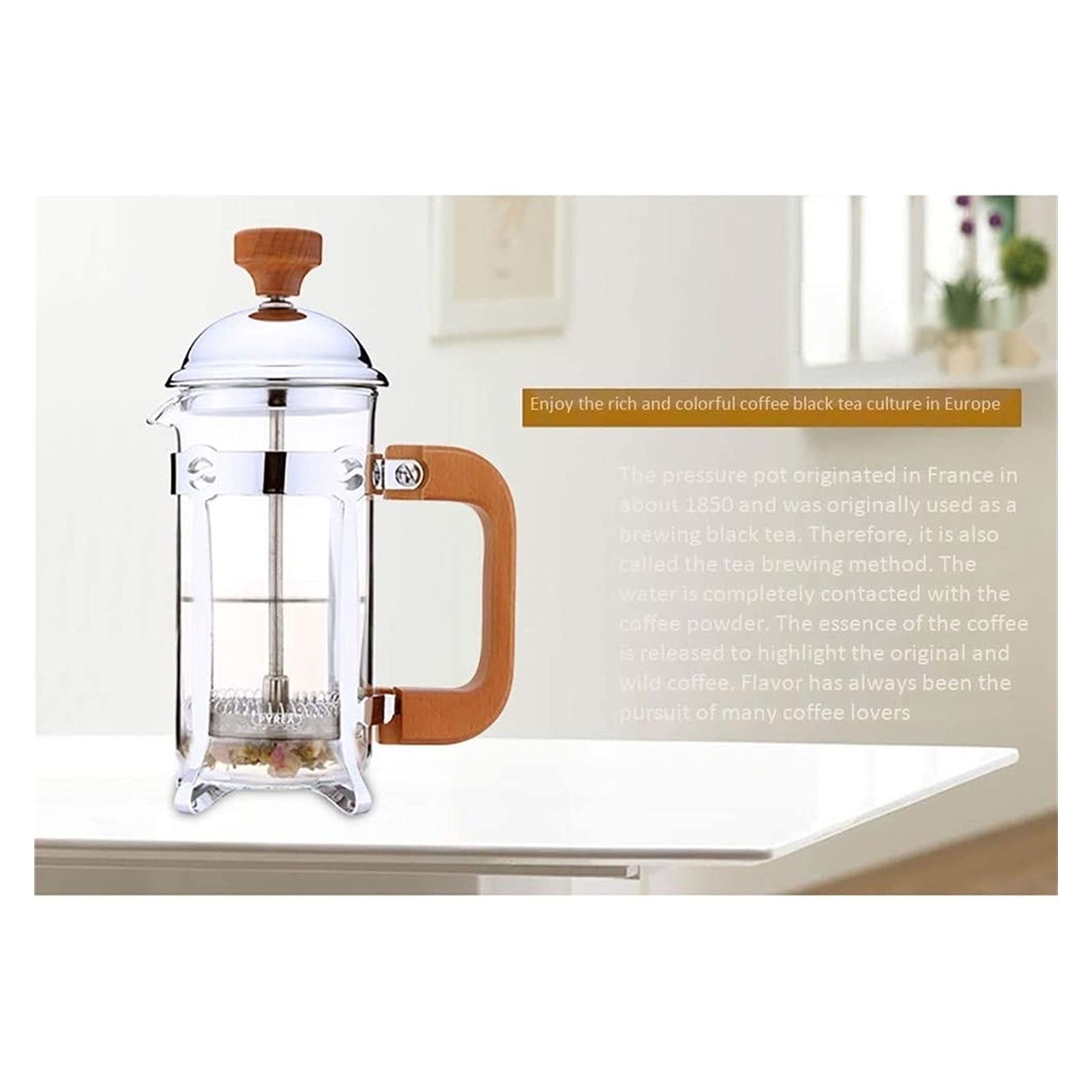 Premium 304 Stainless Steel French Press Coffee Maker with Heat-Resistant Borosilicate Glass - 600ml Capacity for Home, Office & Camping Use
