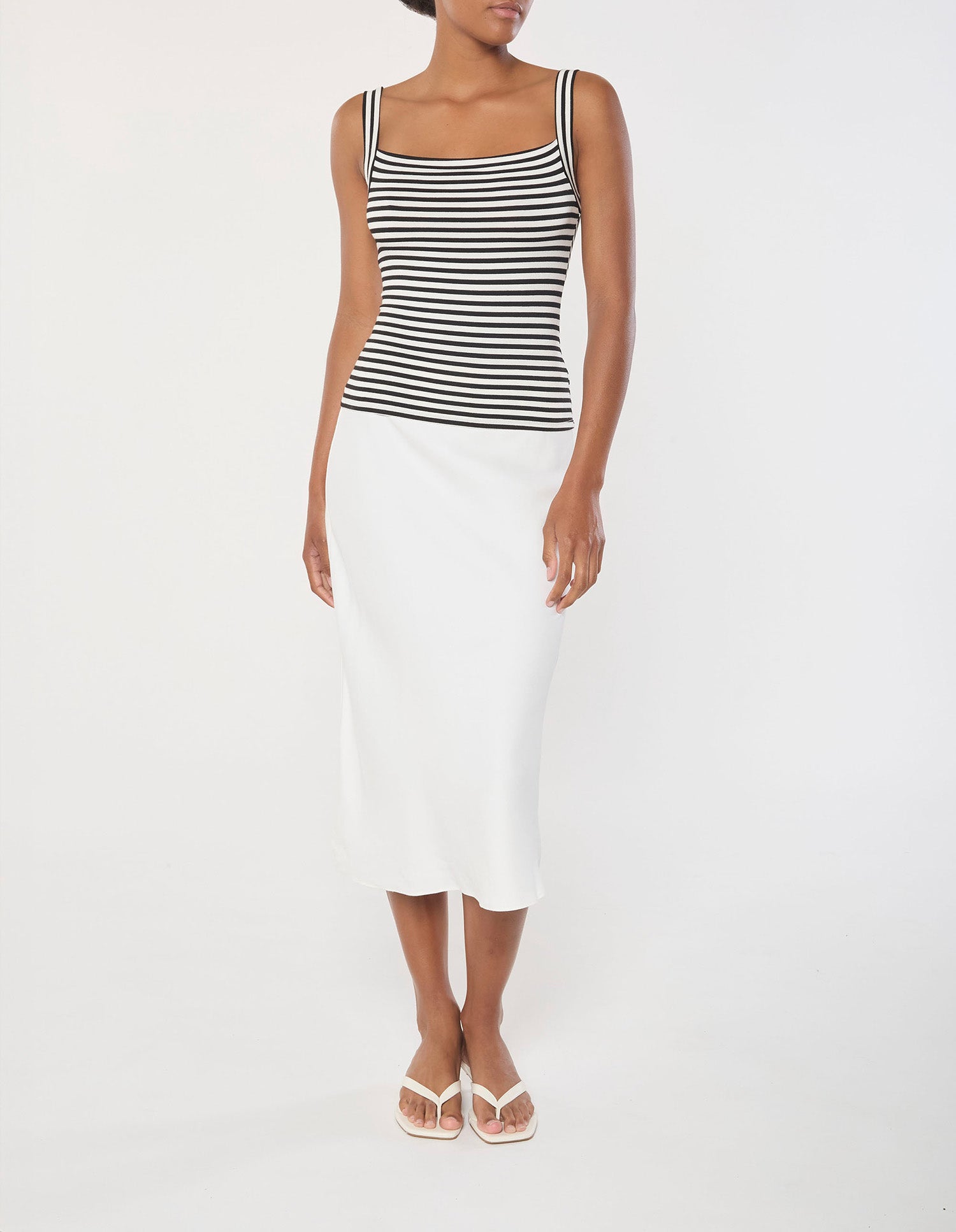 Square Neck Tank Top for Women - Black & White Striped Jersey Stretch Fit - Casual Summer Tops for Beach, Vacation & Everyday Wear