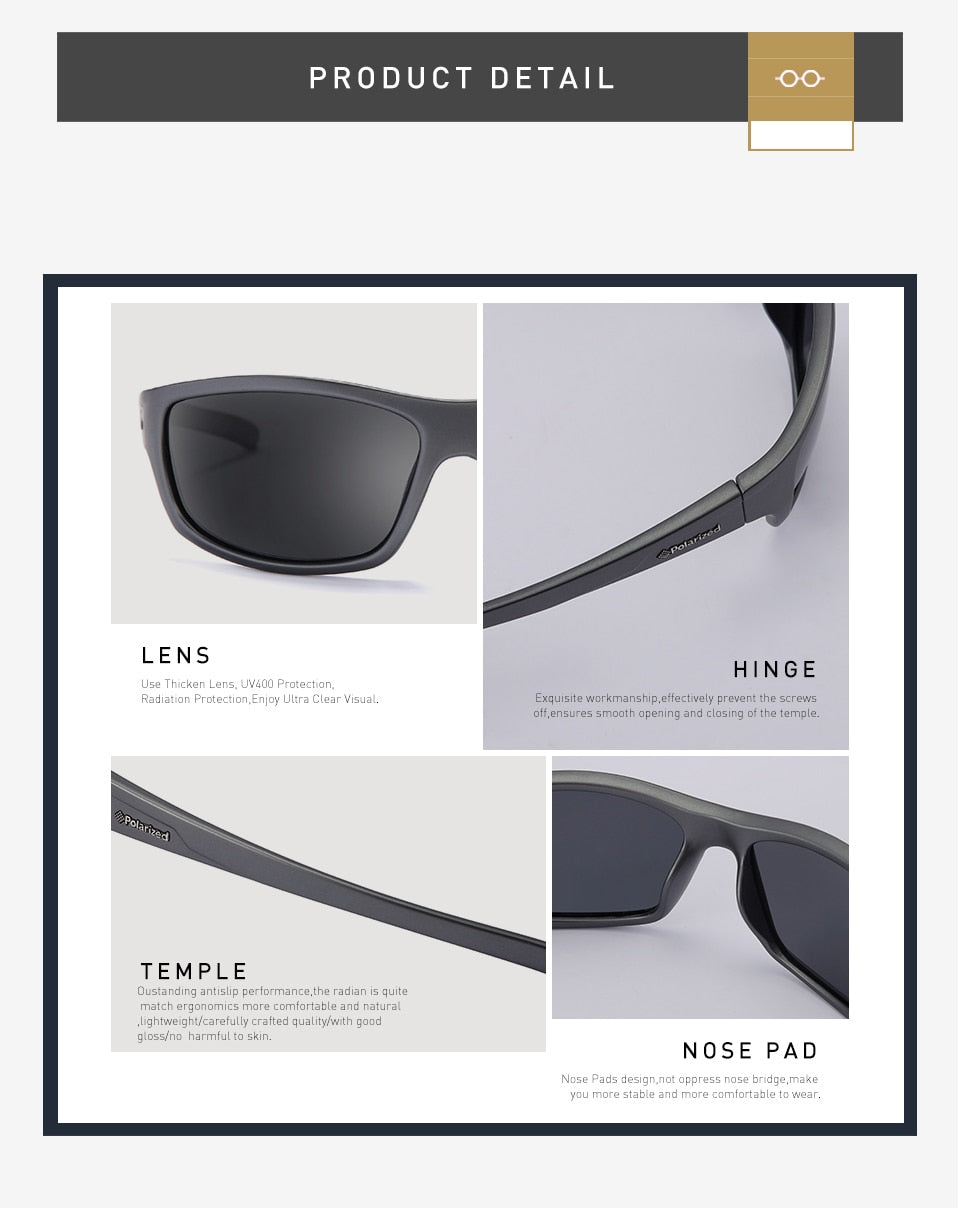 20/20 Polarized Square Sunglasses for Men - UV Protection, Anti-Glare, Lightweight & Durable - Perfect for Driving, Fishing, and Outdoor Activities