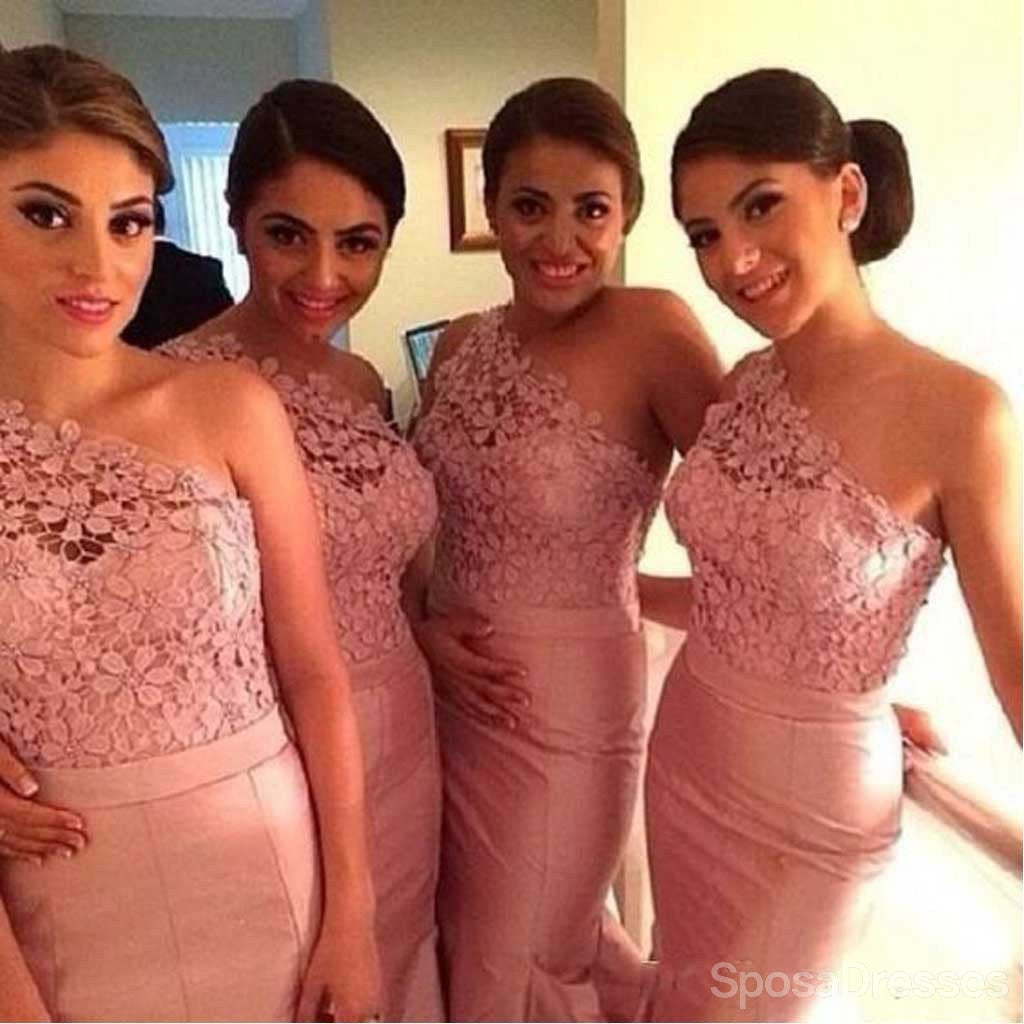 Elegant One Shoulder Lace Mermaid Bridesmaid Dress - WG93 | Sexy Long Formal Gown for Weddings, Prom, Evening Parties & Special Occasions