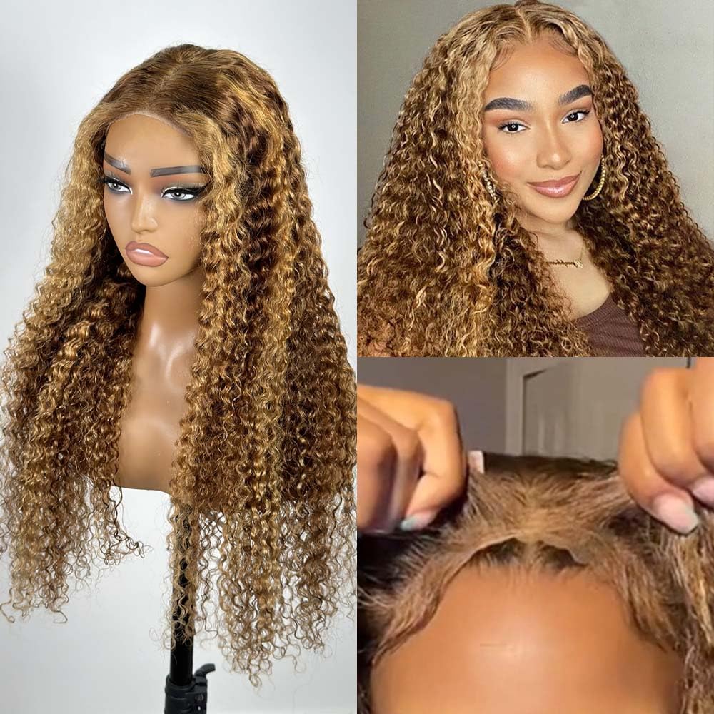 5x5 HD Lace Glueless Curly Human Hair Wig for Black Women - Preplucked Honey Blonde Wet & Wavy Wear & Go Wig for Beginners | Perfect for Daily Wear, Parties & Protective Styling