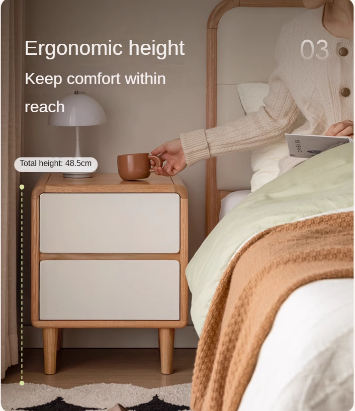 Solid Oak Wood Nightstand - Bedside Table with Drawer for Bedroom Furniture, Perfect for Storage and Decor