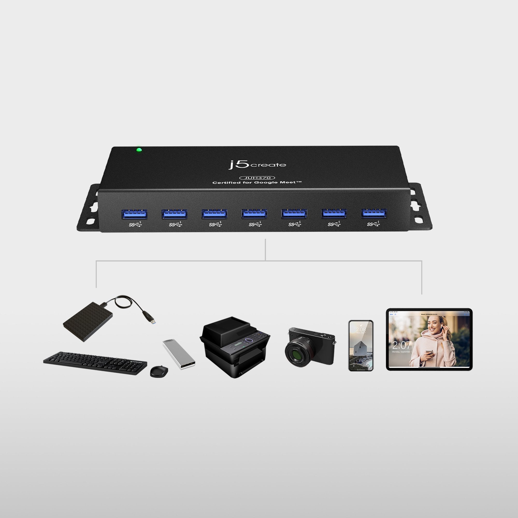 7-Port USB 3.0 Hub with ESD & Surge Protection - High Speed Data Transfer for Industrial & Office Use - Perfect for Multiple Device Charging & Data Sync