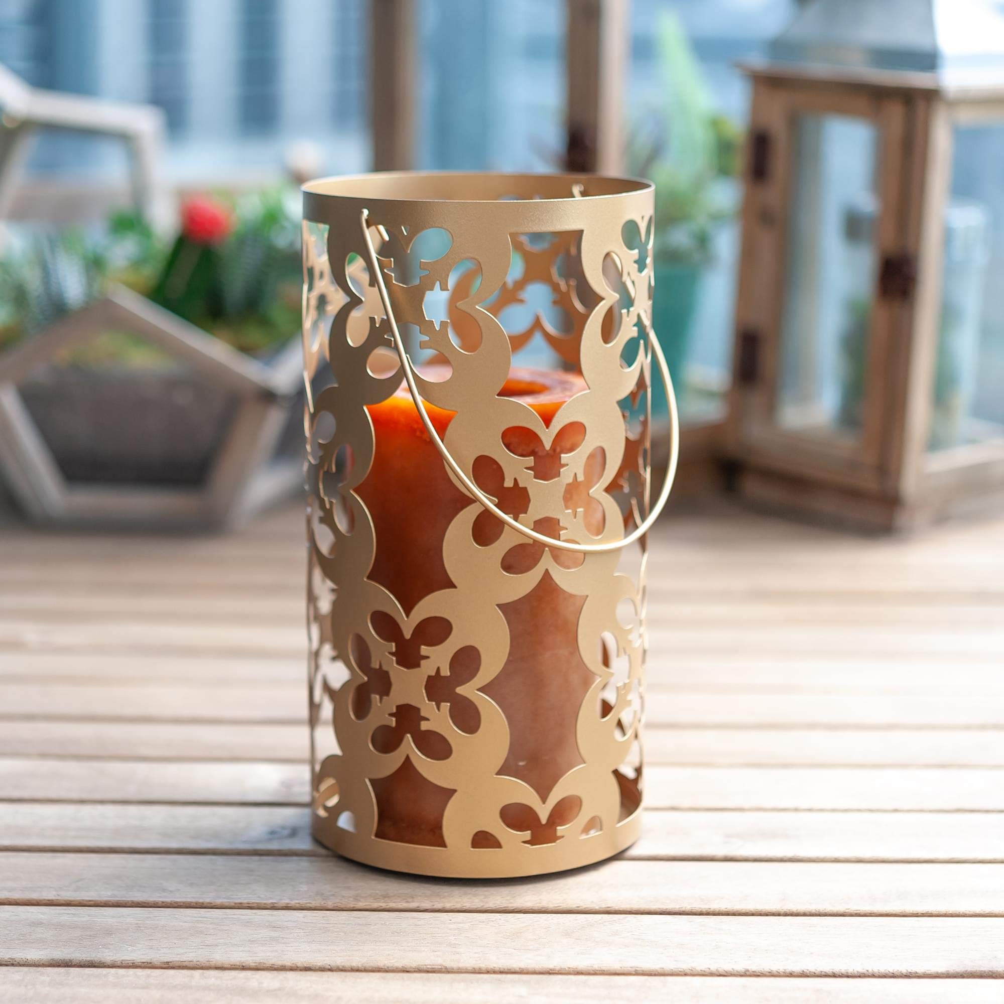 Star Wars Iron Lantern with Handle - Gold Die Cut Rebel Symbol Clusters for Indoor & Outdoor Decor - 11.5 Inches Tall - Perfect for Star Wars Themed Parties, Home Theater Rooms, and Backyard Gatherings