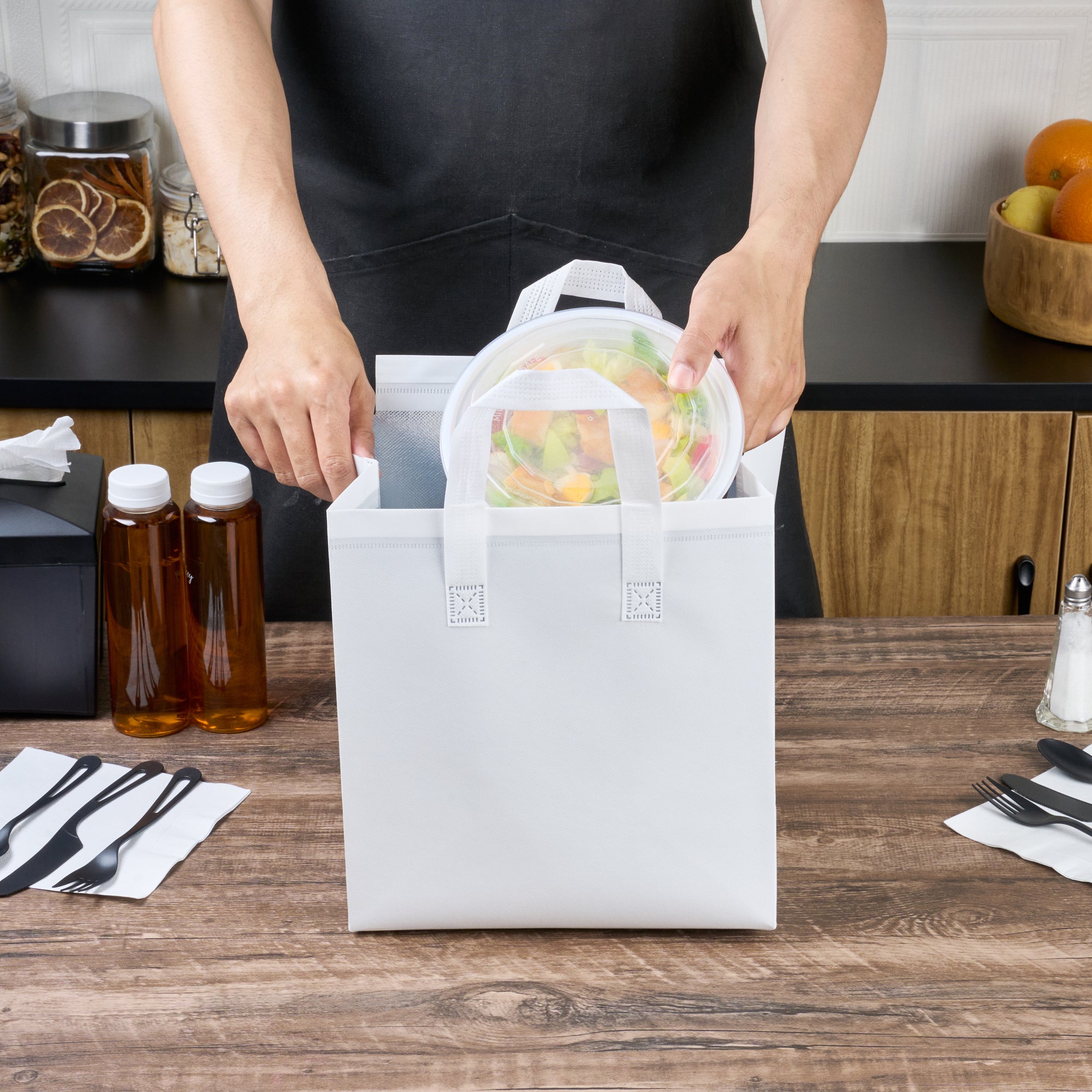 White Insulated Take Out Bags - Tamper Evident Food Delivery Bags (10.25