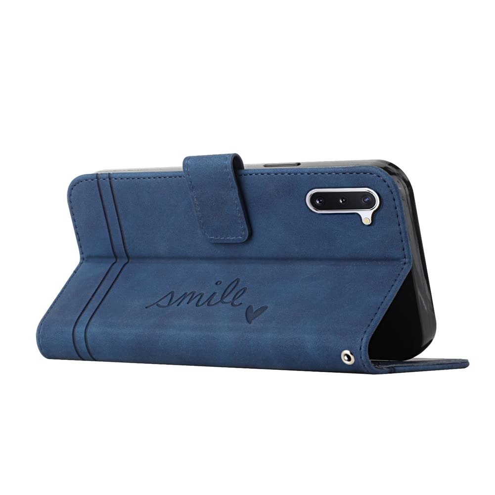 Premium Leather Wallet Case for Samsung Galaxy Note 10 - Magnetic Flip Cover with Card Slots & Kickstand | Full Protection Slim Fit Case | Perfect for Work, Travel & Daily Use (Smile Blue)