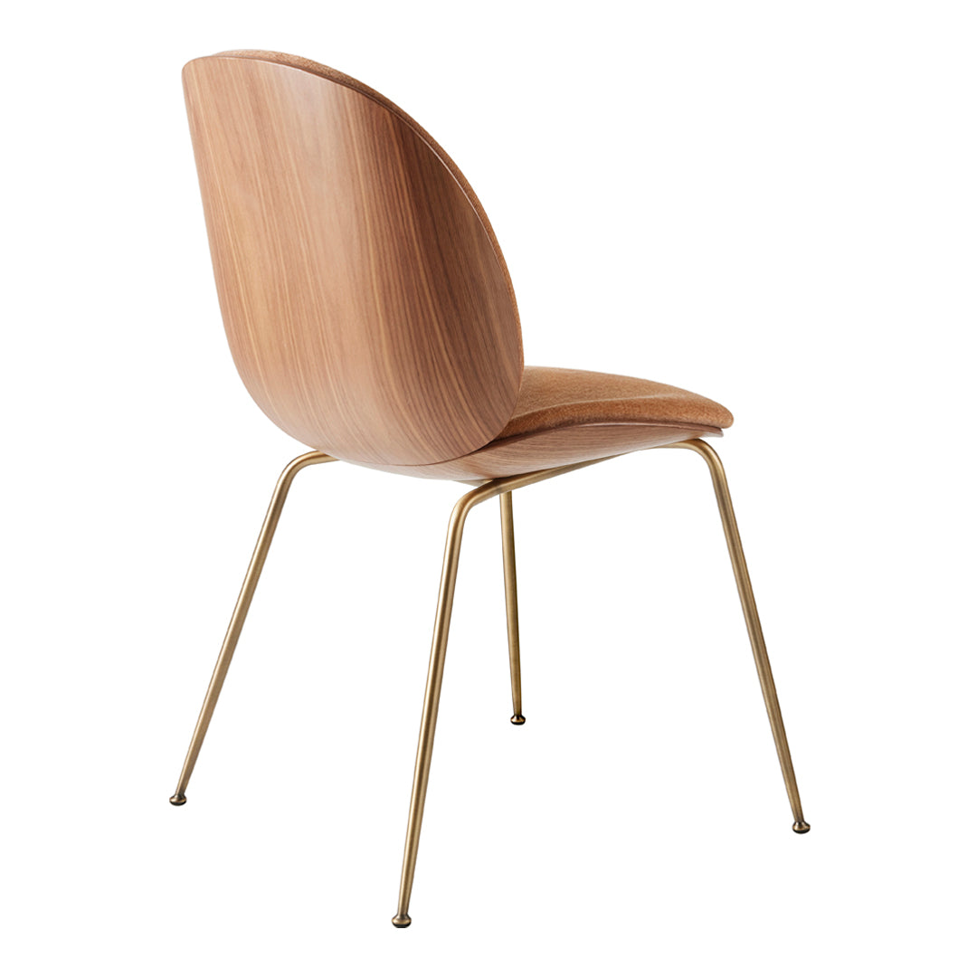 Modern Beetle Dining Chair with Front Upholstery & Conic Base - 3D Veneer Shell Design for Kitchen, Dining Room, or Office Space