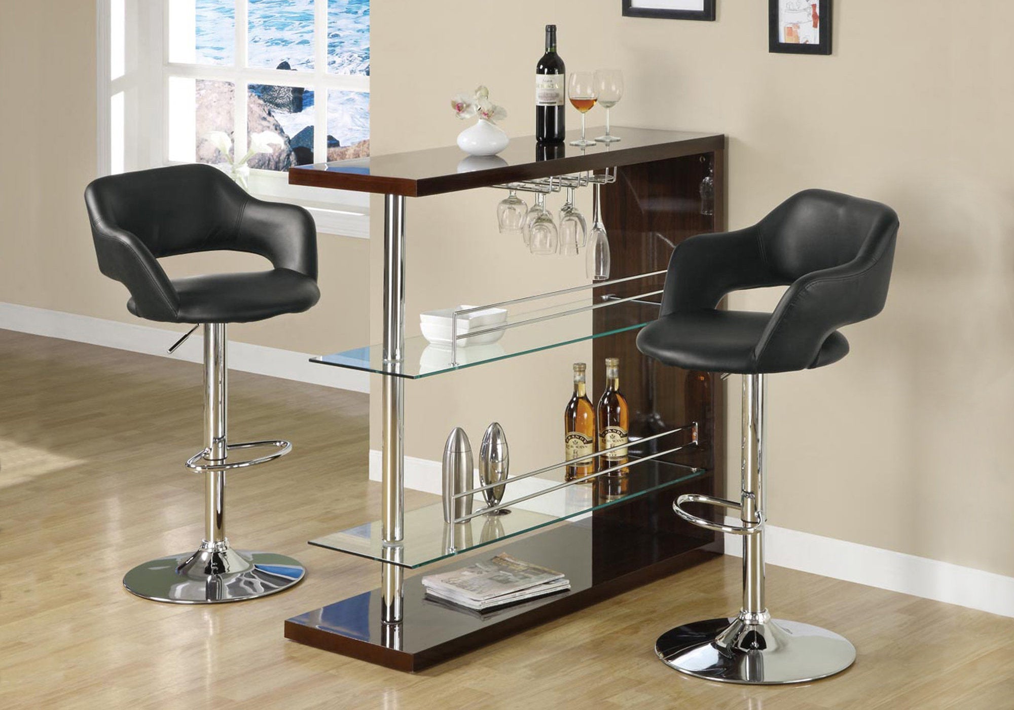 Adjustable Hydraulic Lift Bar Stool with Black & Chrome Metal Frame - Perfect for Kitchen Islands, Bars, and Home Decor