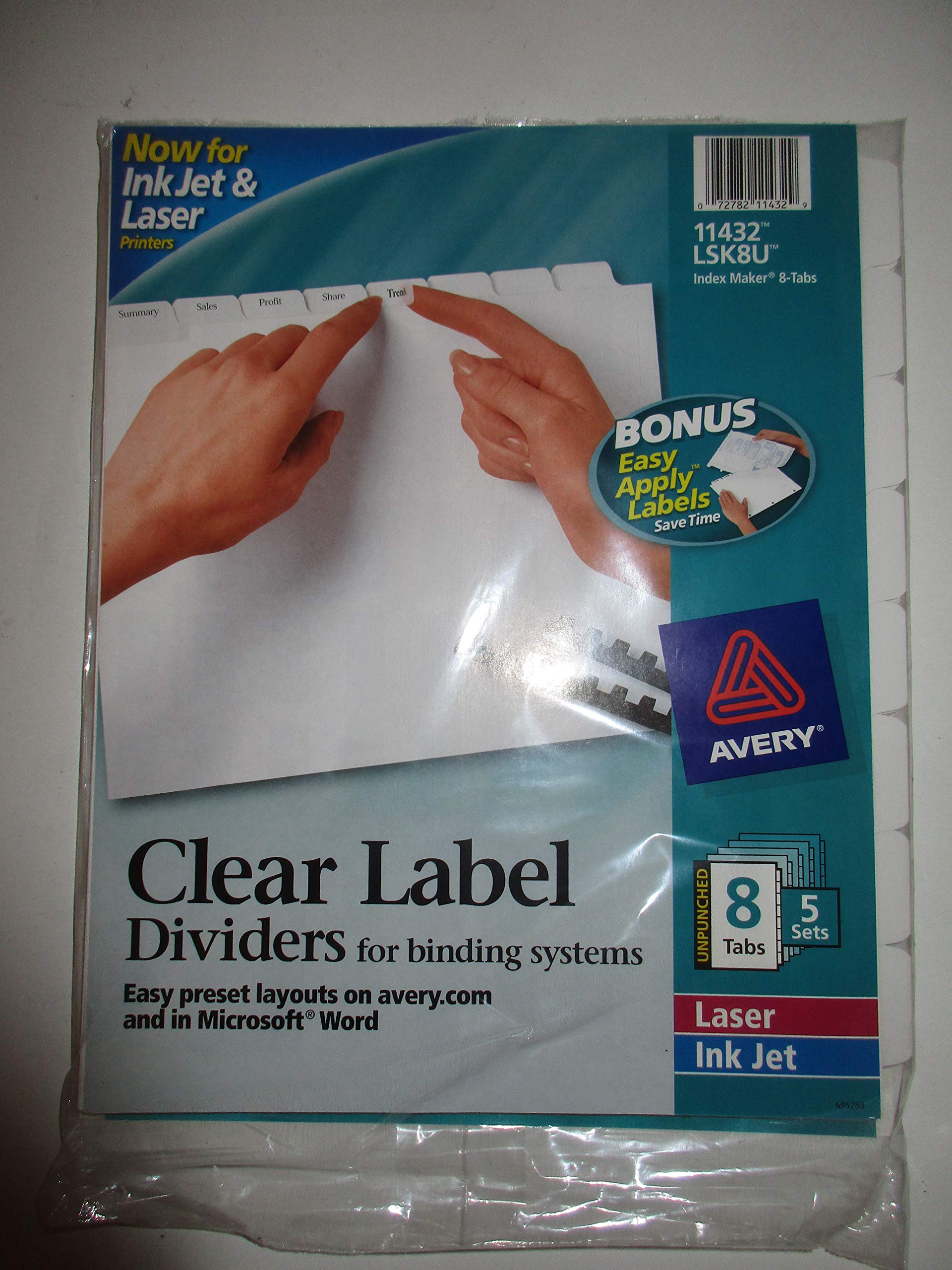 8-Tab White Laser Index Maker Set of 5 - Unpunched Dividers for Office, School, and Filing Organization