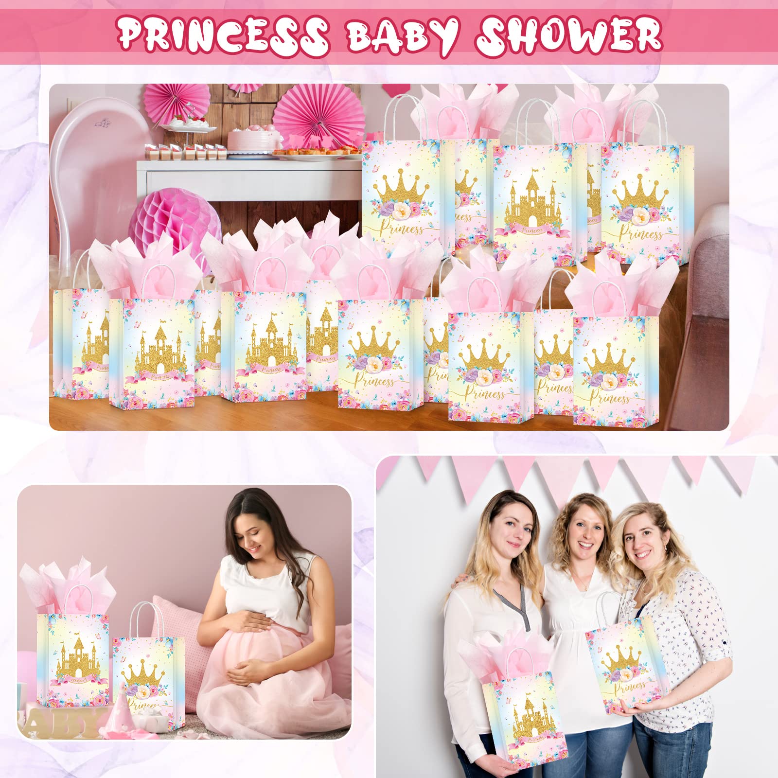 16 Pcs Princess & Prince Party Favor Bags - Elegant Goodie Gift Candy Bags for Birthday, Baby Shower & Royal Themed Parties - Perfect for Kids' Celebrations, Classroom Rewards & Wedding Favors