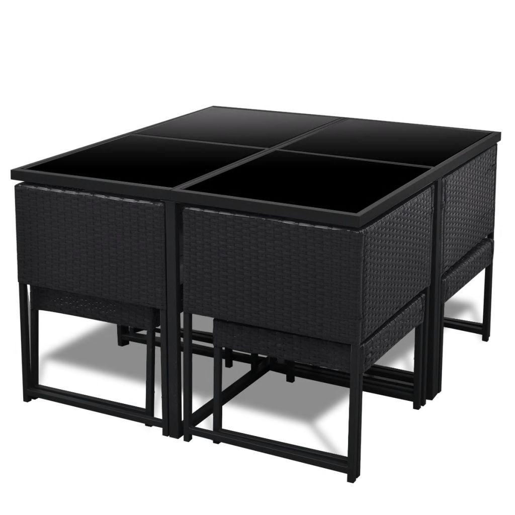 Tidyard Modern 8-Person Outdoor Dining Set - 9-Piece Patio Furniture with Tempered Glass Table & Black Poly Rattan Chairs - Perfect for Garden, Backyard, and Poolside Entertaining