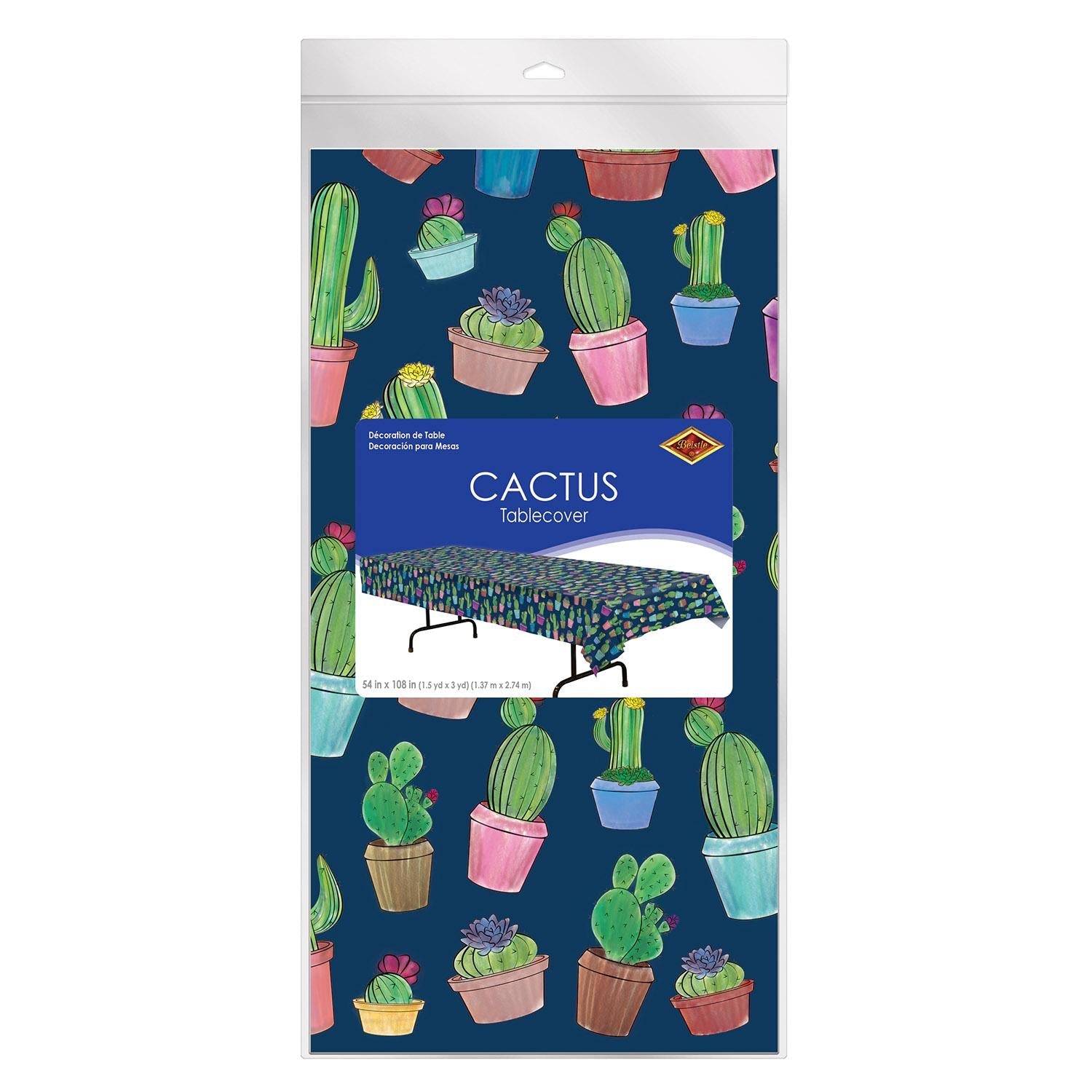 12 Pack Beistle Cactus Party Table Cover - Colorful Desert Theme Disposable Tablecloth for Birthday, Fiesta & Southwest Decorations - Perfect for Cinco de Mayo, Summer BBQs and Themed Parties